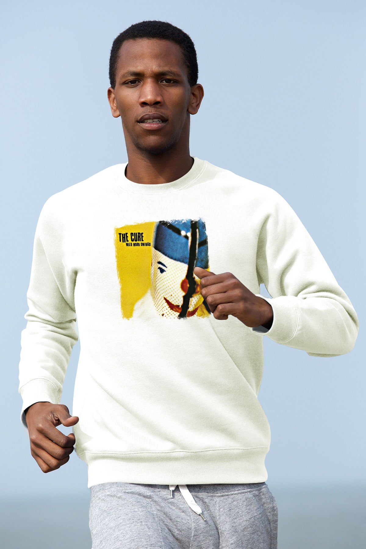 Cure Baskılı Unisex Beyaz Sweatshirt