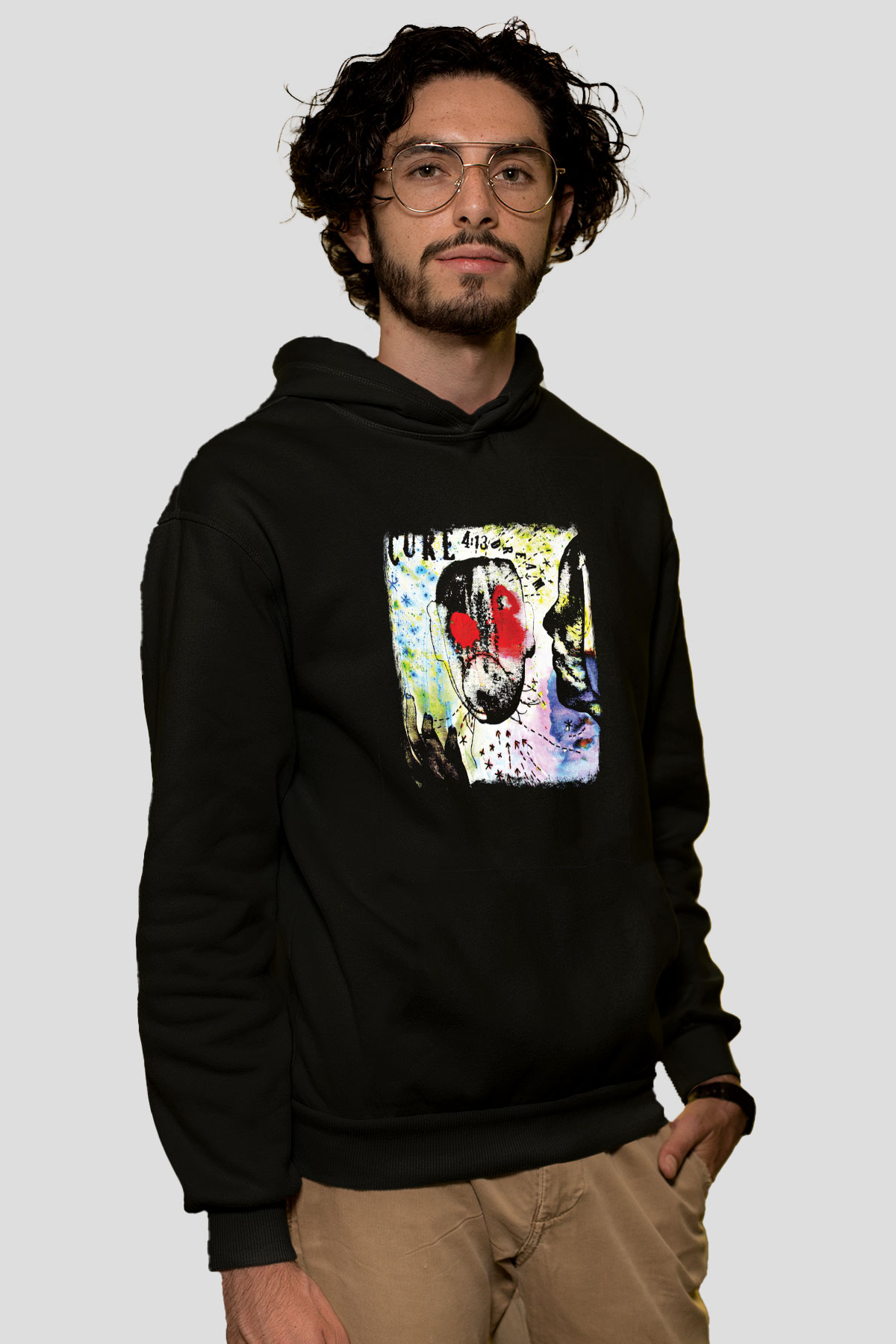 Cure Baskılı Unisex Siyah Hoodie