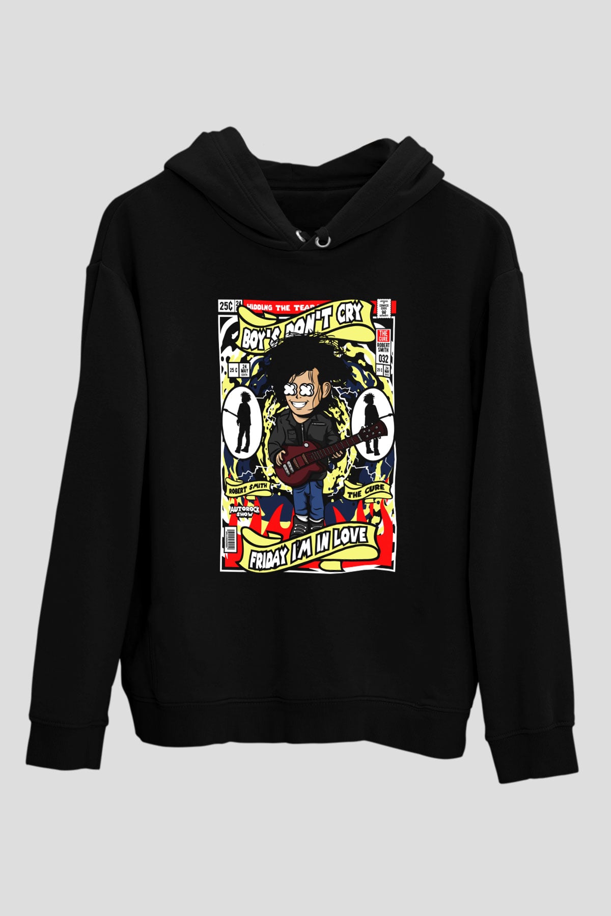 Cure Baskılı Unisex Siyah Hoodie
