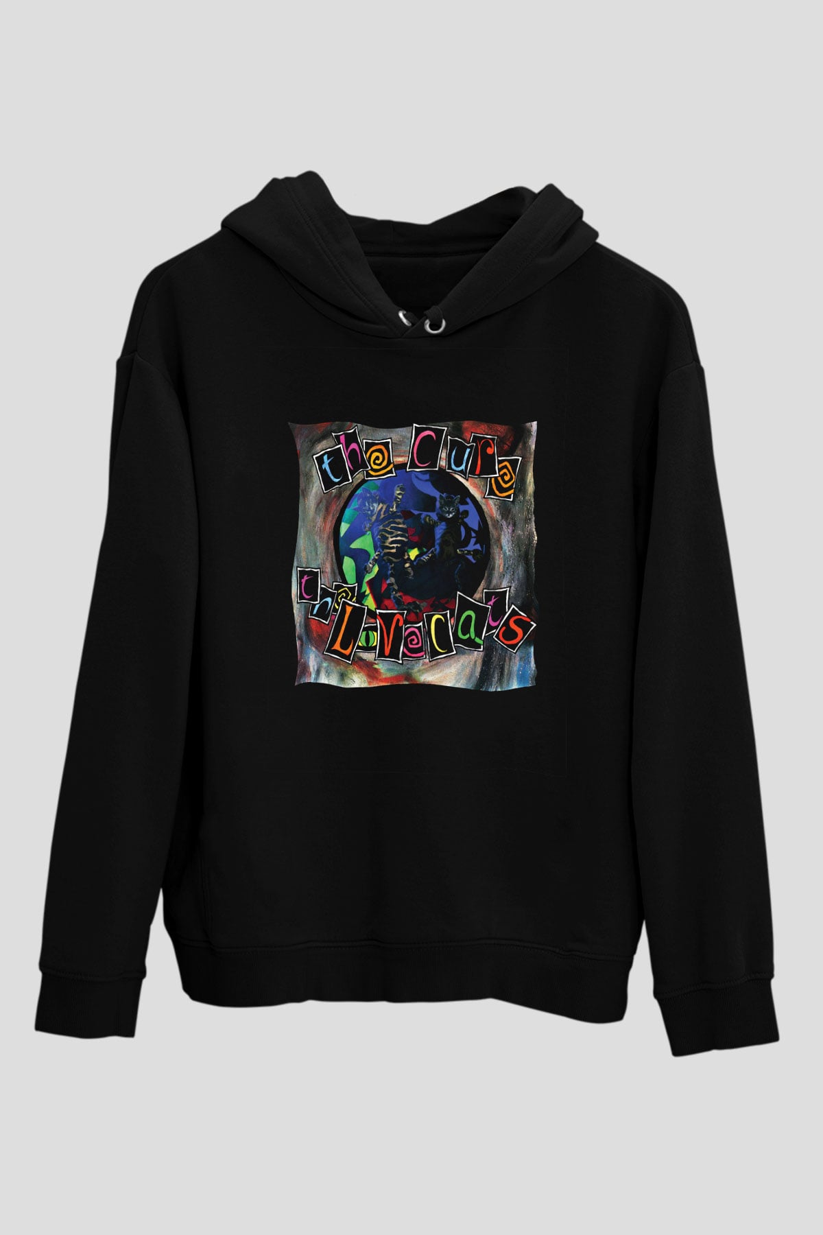 Cure Baskılı Unisex Siyah Hoodie
