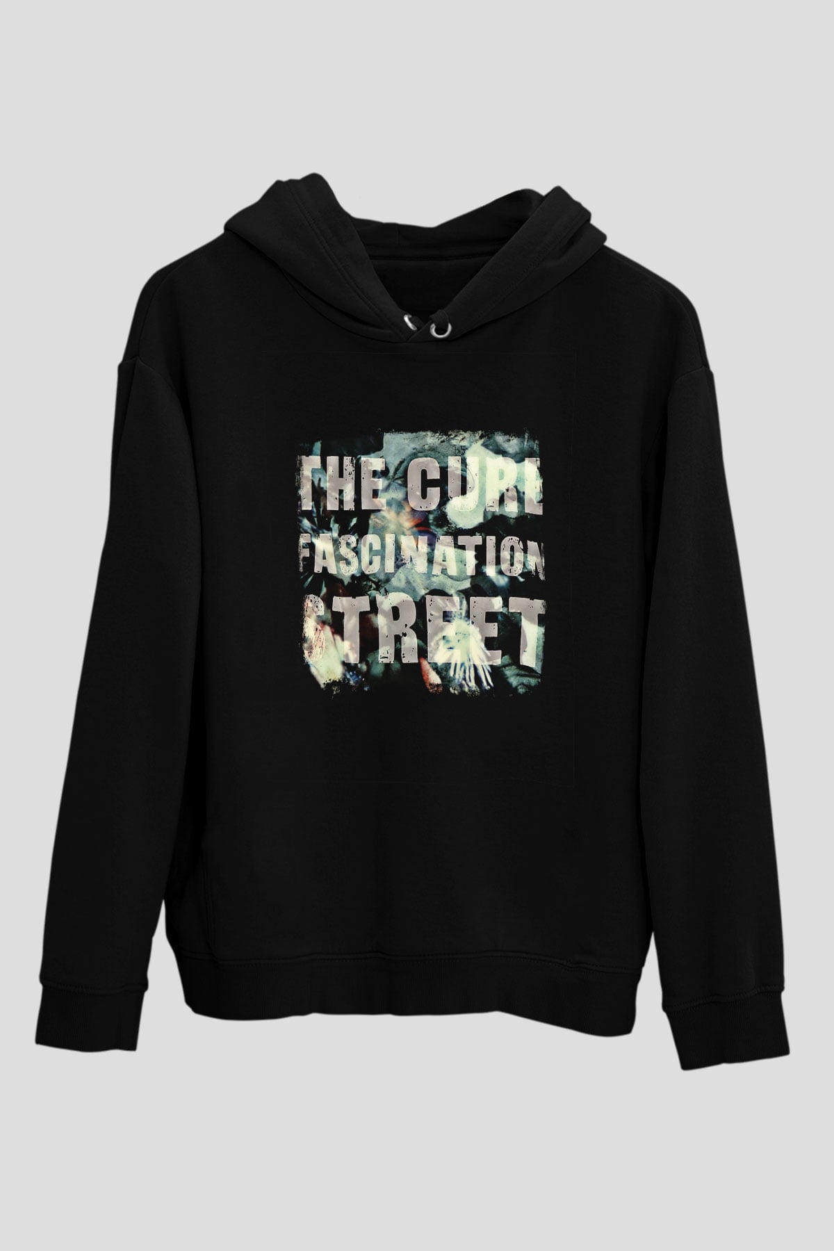 Cure Baskılı Unisex Siyah Hoodie