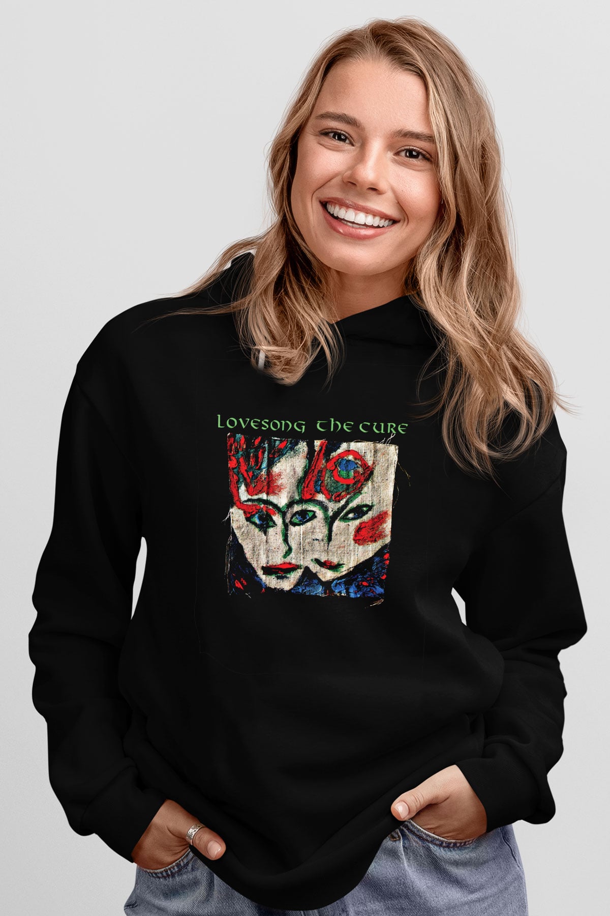 Cure Baskılı Unisex Siyah Hoodie