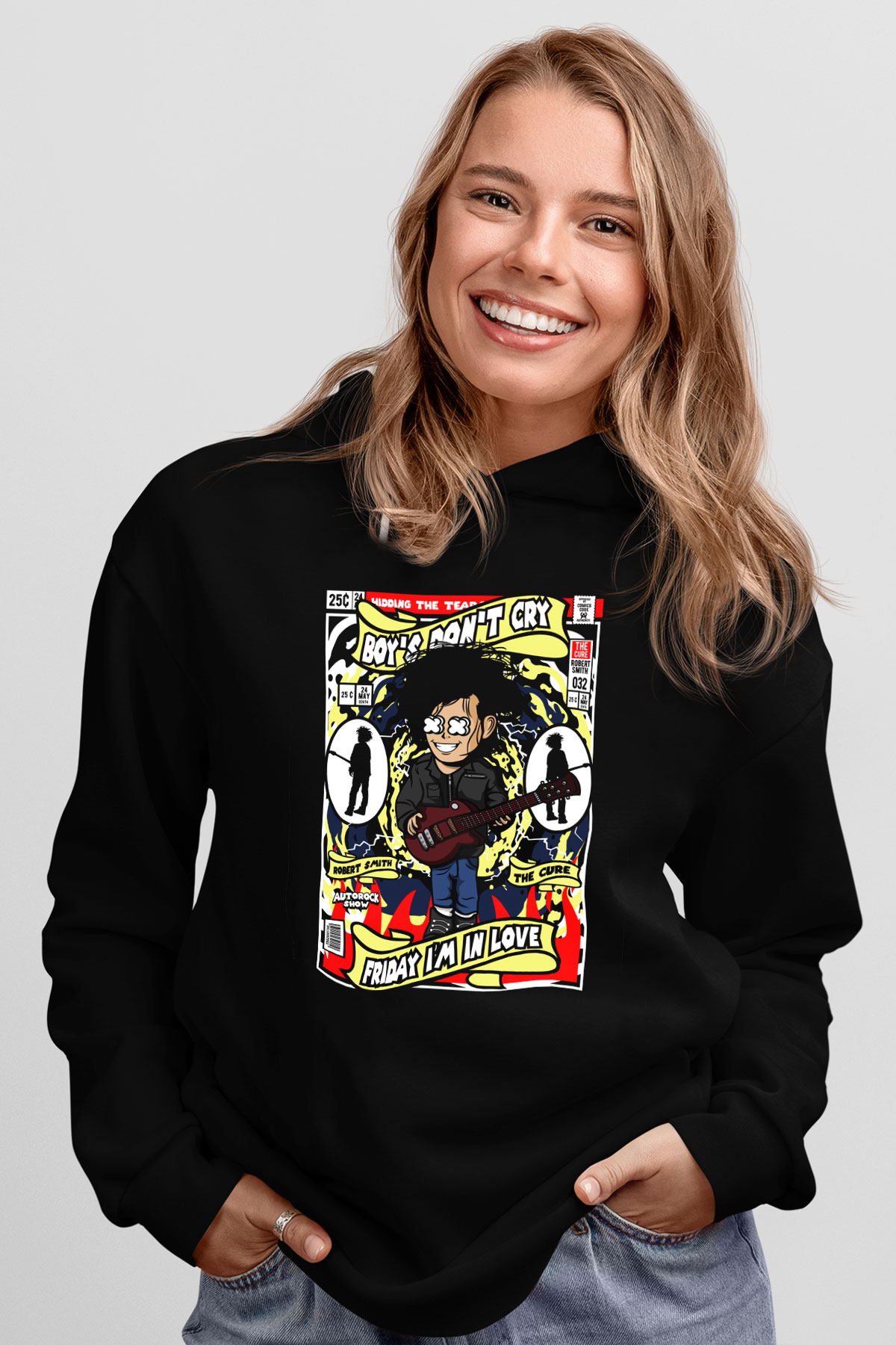 Cure Baskılı Unisex Siyah Hoodie
