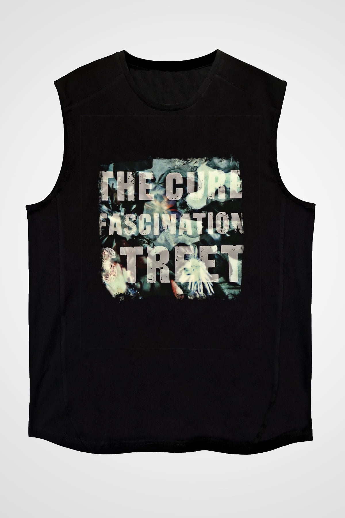 Cure Baskılı Unisex Siyah Kolsuz Tişört