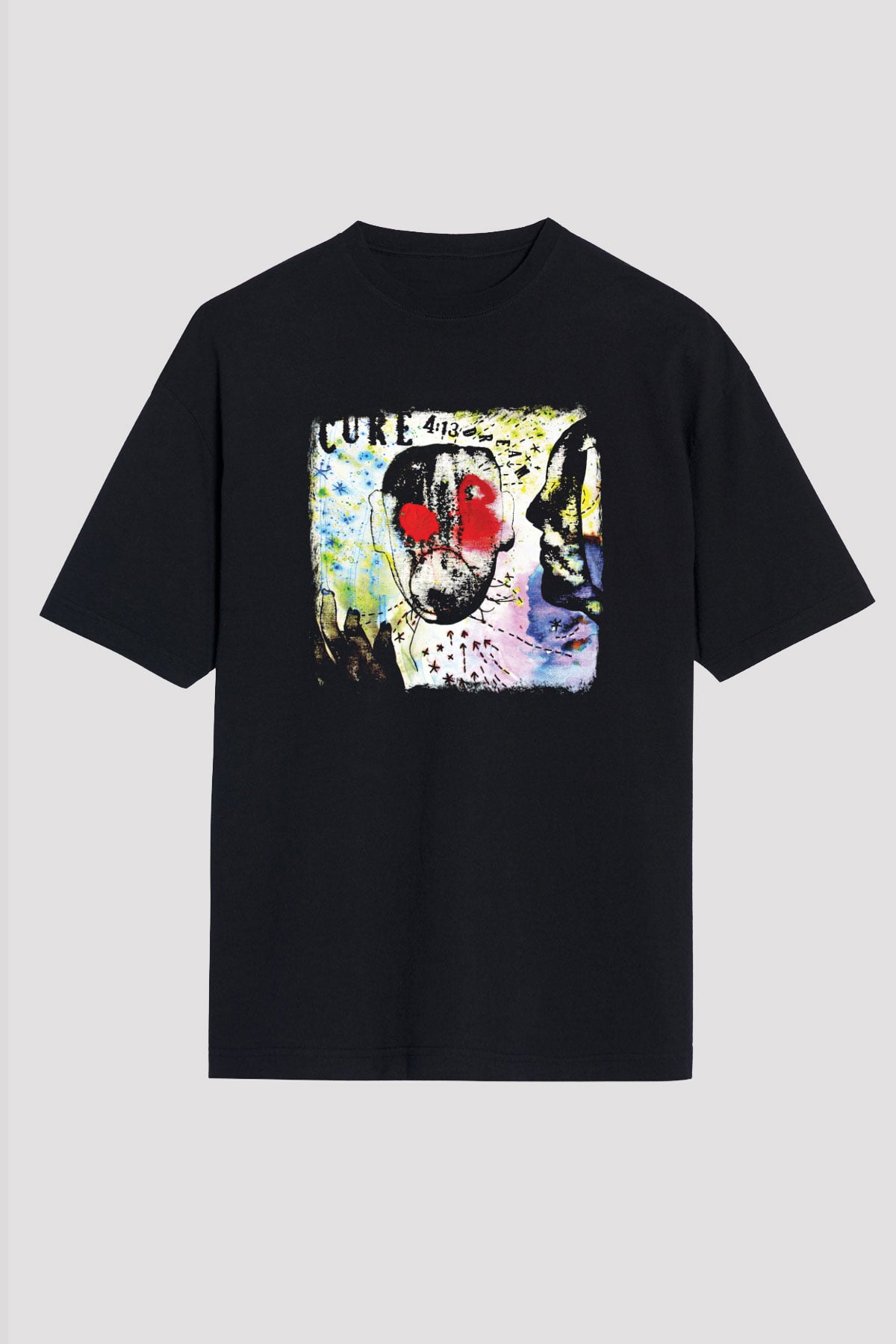 Cure Baskılı Unisex Siyah Oversize Tişört