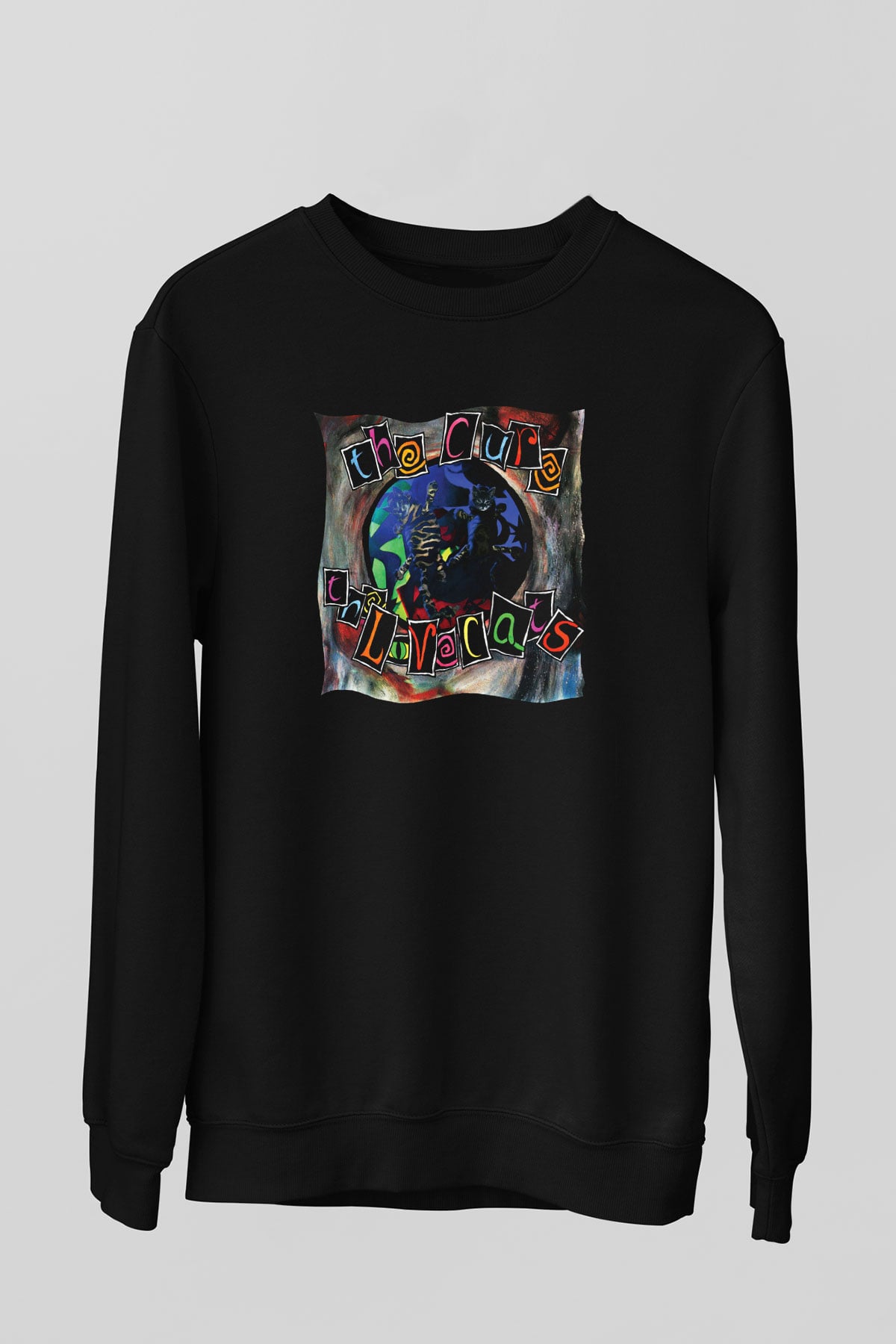 Cure Baskılı Unisex Siyah Sweatshirt