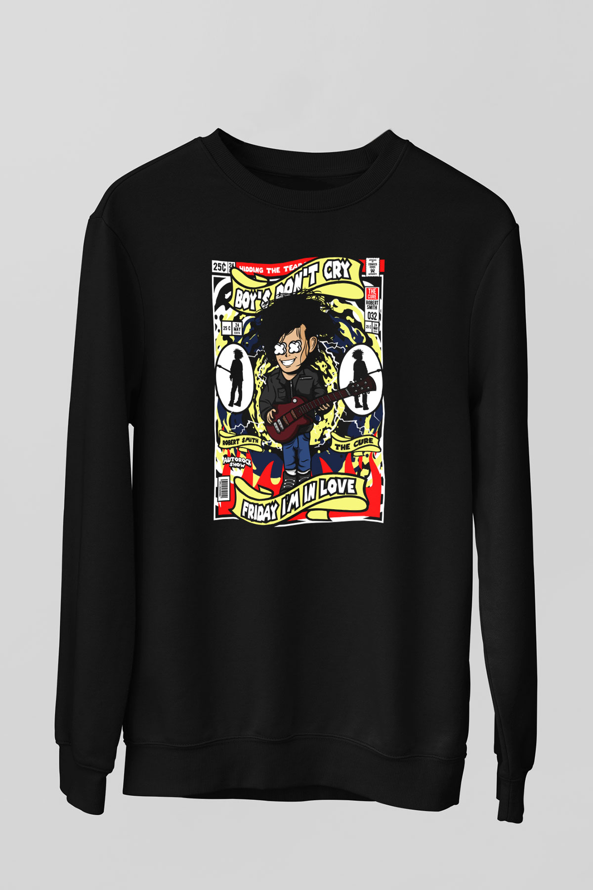 Cure Baskılı Unisex Siyah Sweatshirt
