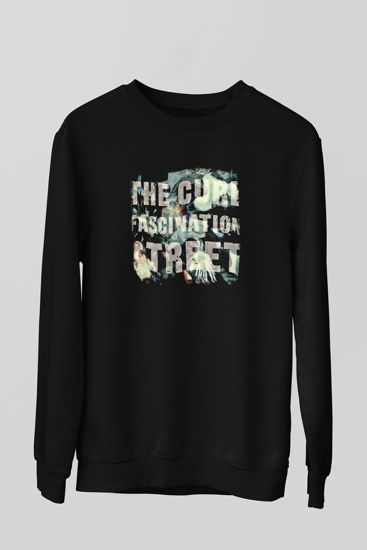 Cure Baskılı Unisex Siyah Sweatshirt