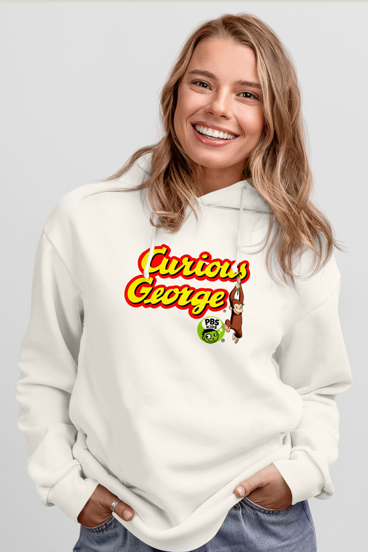 Curious George Beyaz Unisex Hoodie