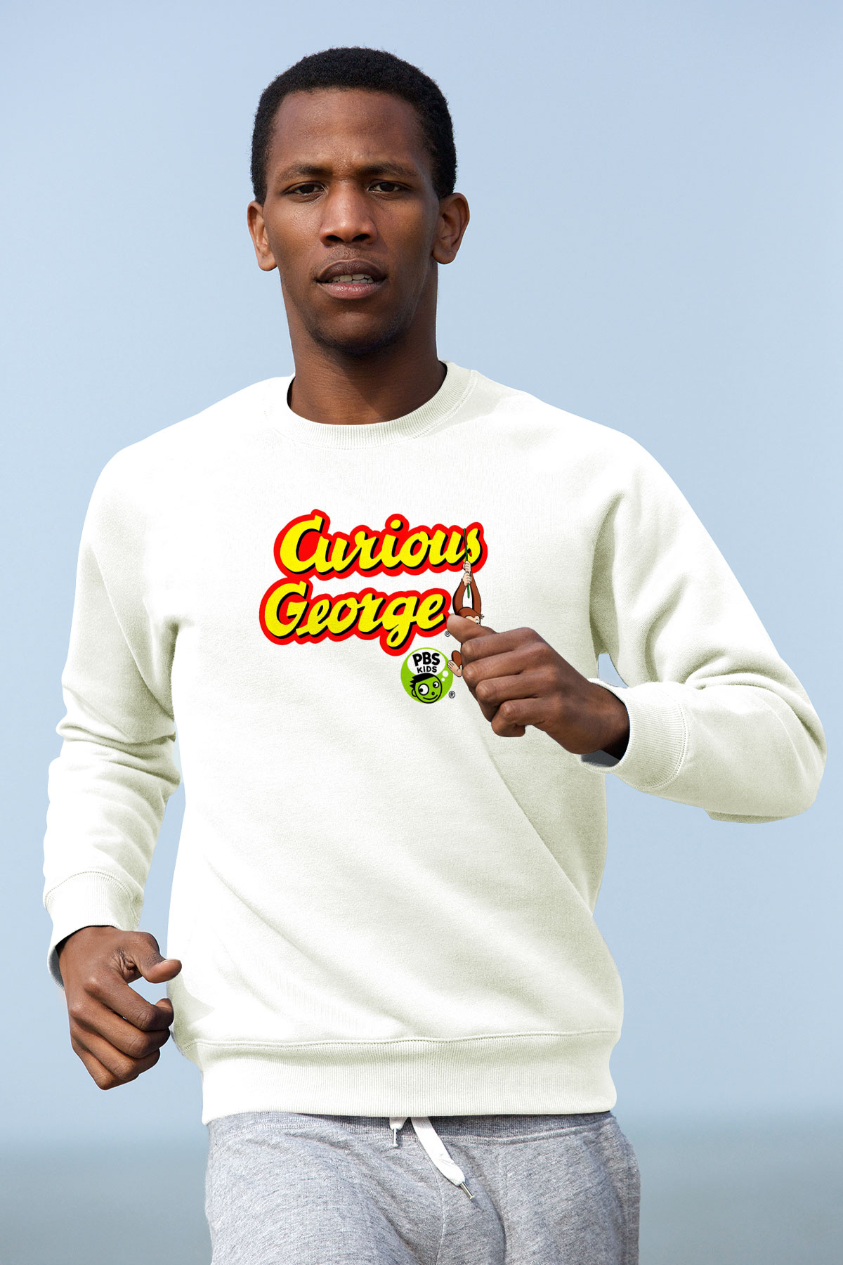 Curious George Beyaz Unisex Sweatshirt