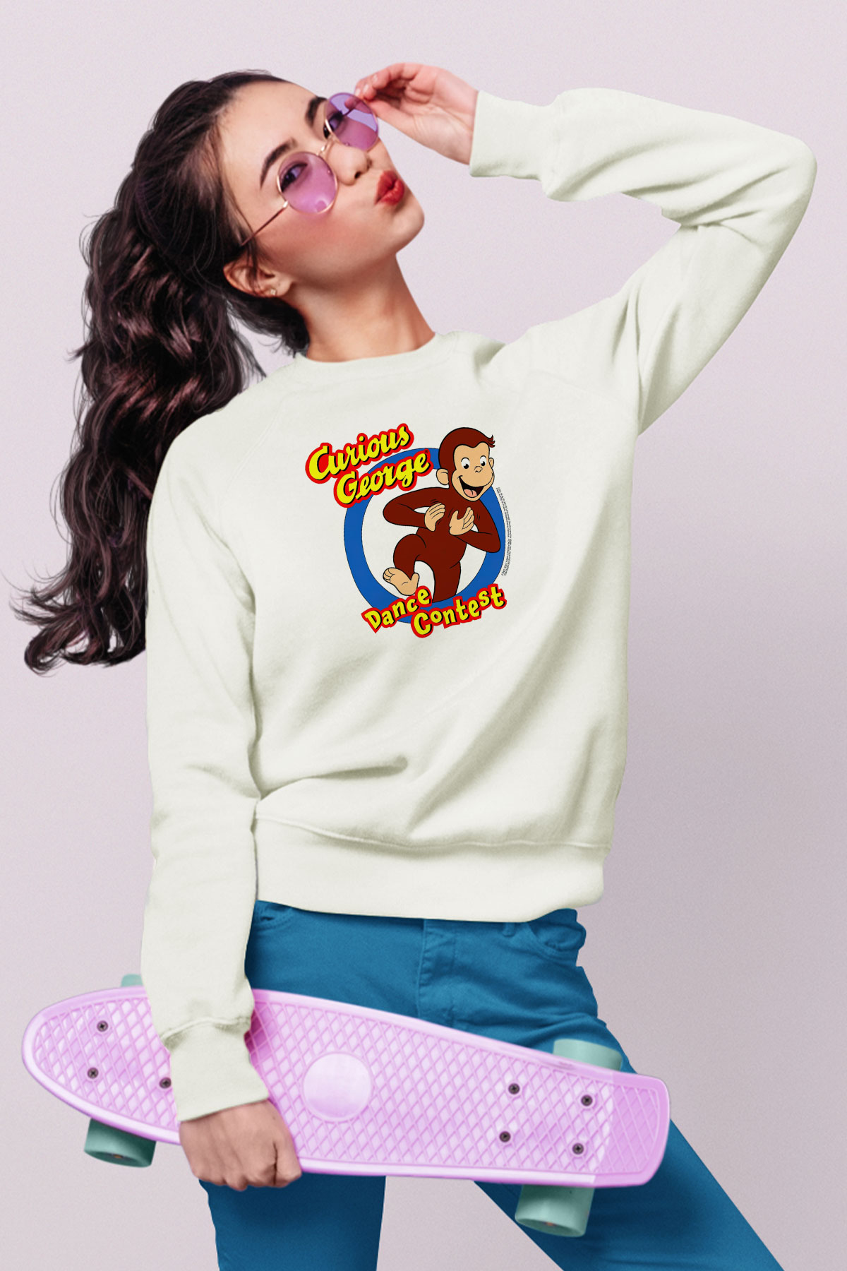 Curious George Beyaz Unisex Sweatshirt