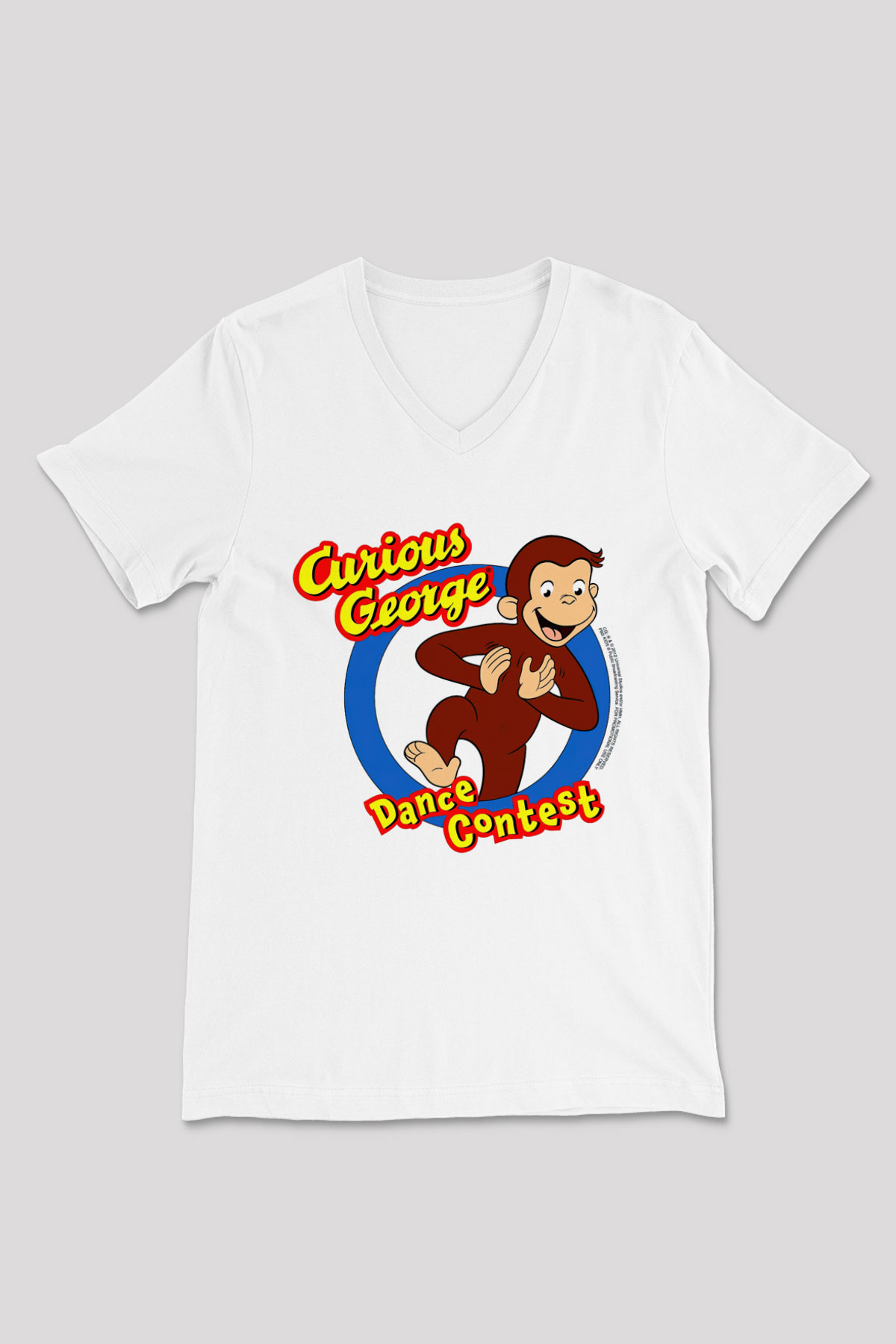 Curious George Beyaz Unisex V Yaka Tişört