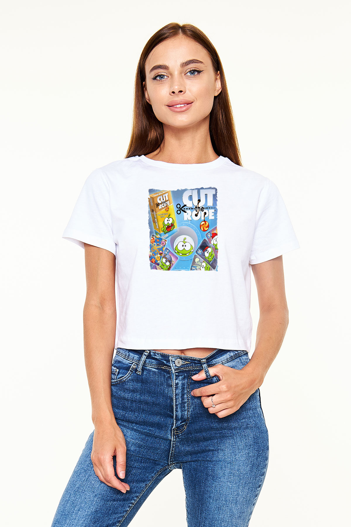 Cut the Rope Beyaz  Crop Top Tişört