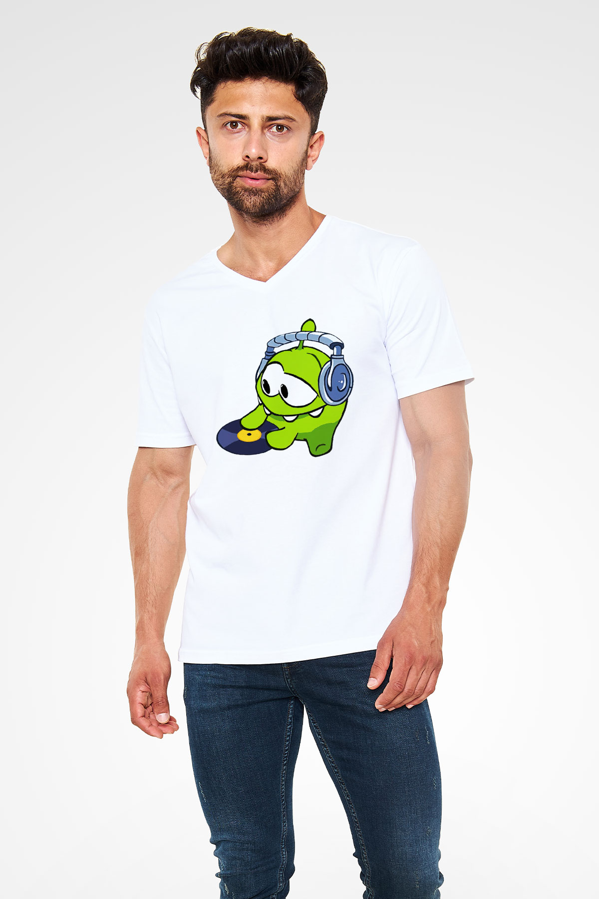 Cut the Rope Beyaz Unisex V Yaka Tişört T-Shirt