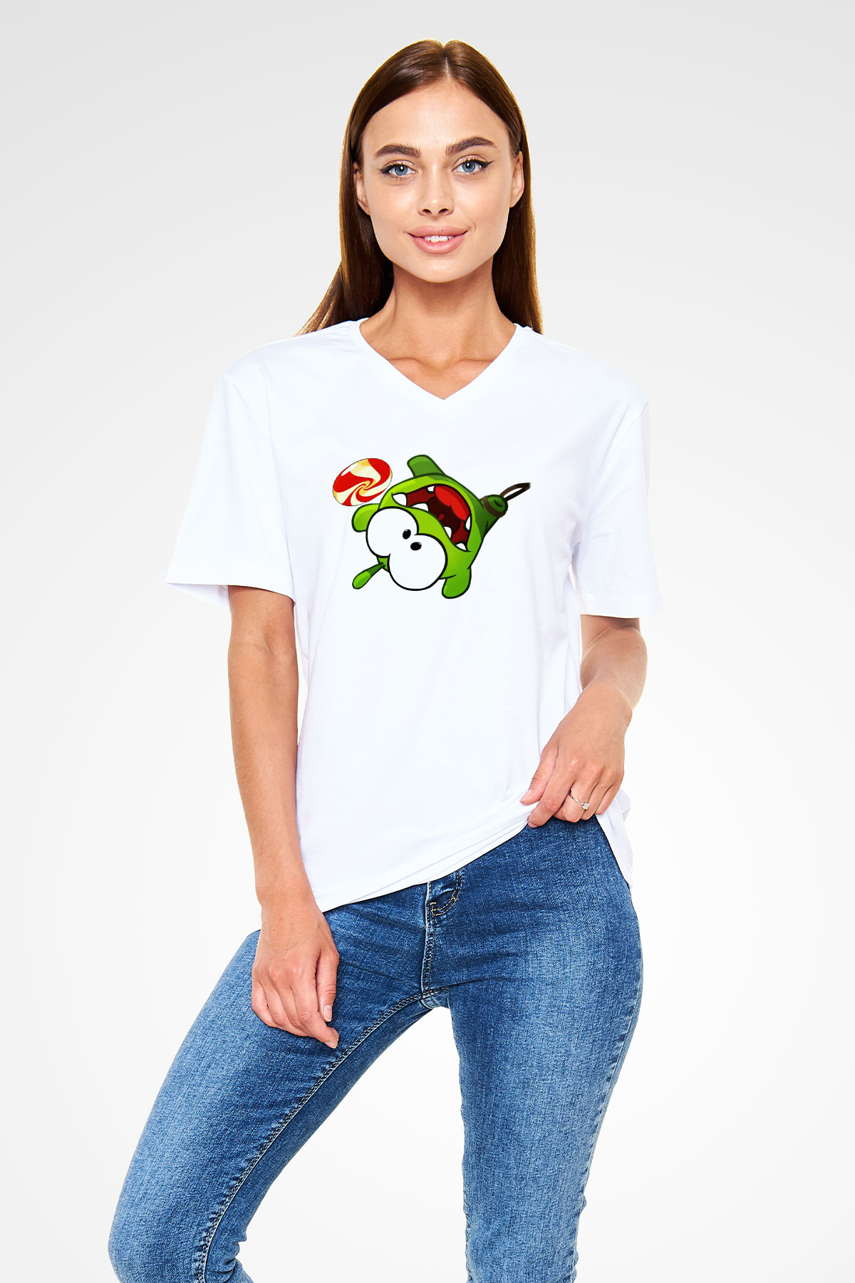 Cut the Rope Beyaz Unisex V Yaka Tişört T-Shirt