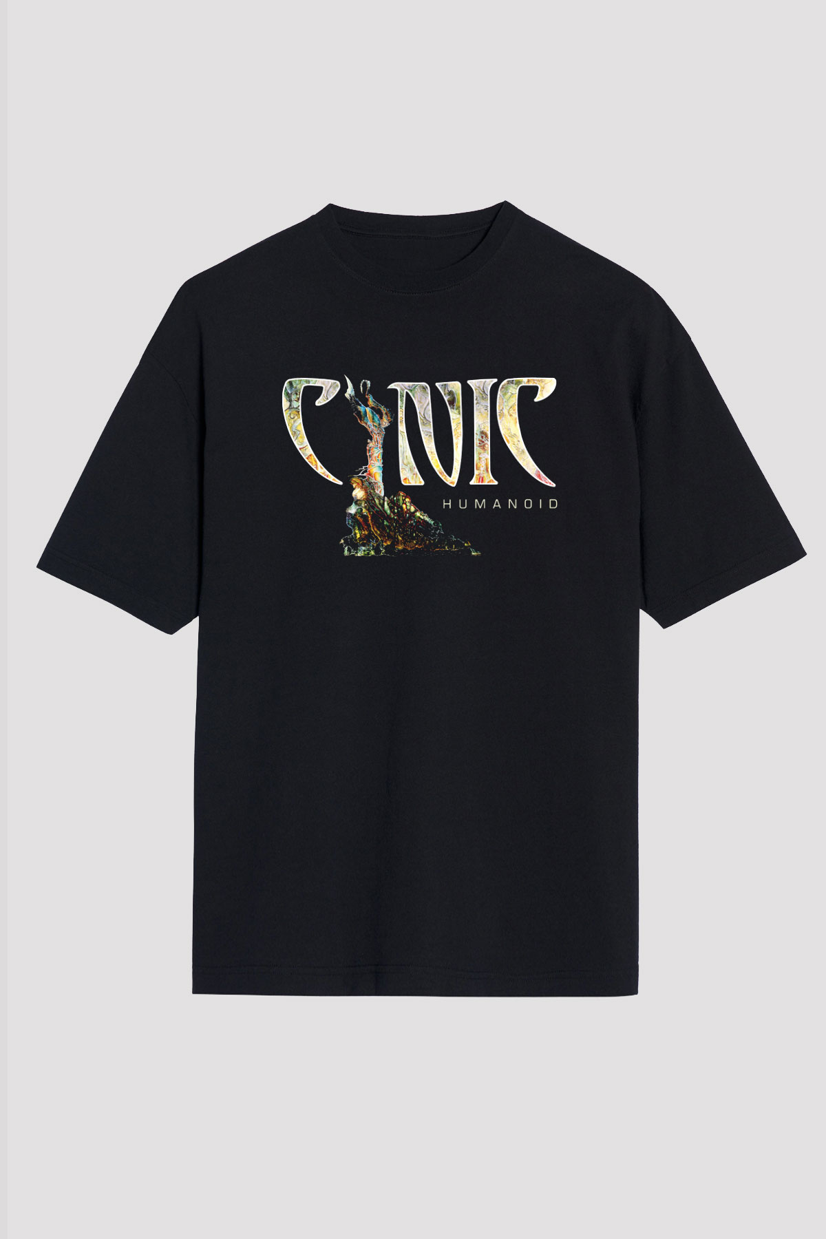 Cynic Baskılı Unisex Siyah Oversize Tişört