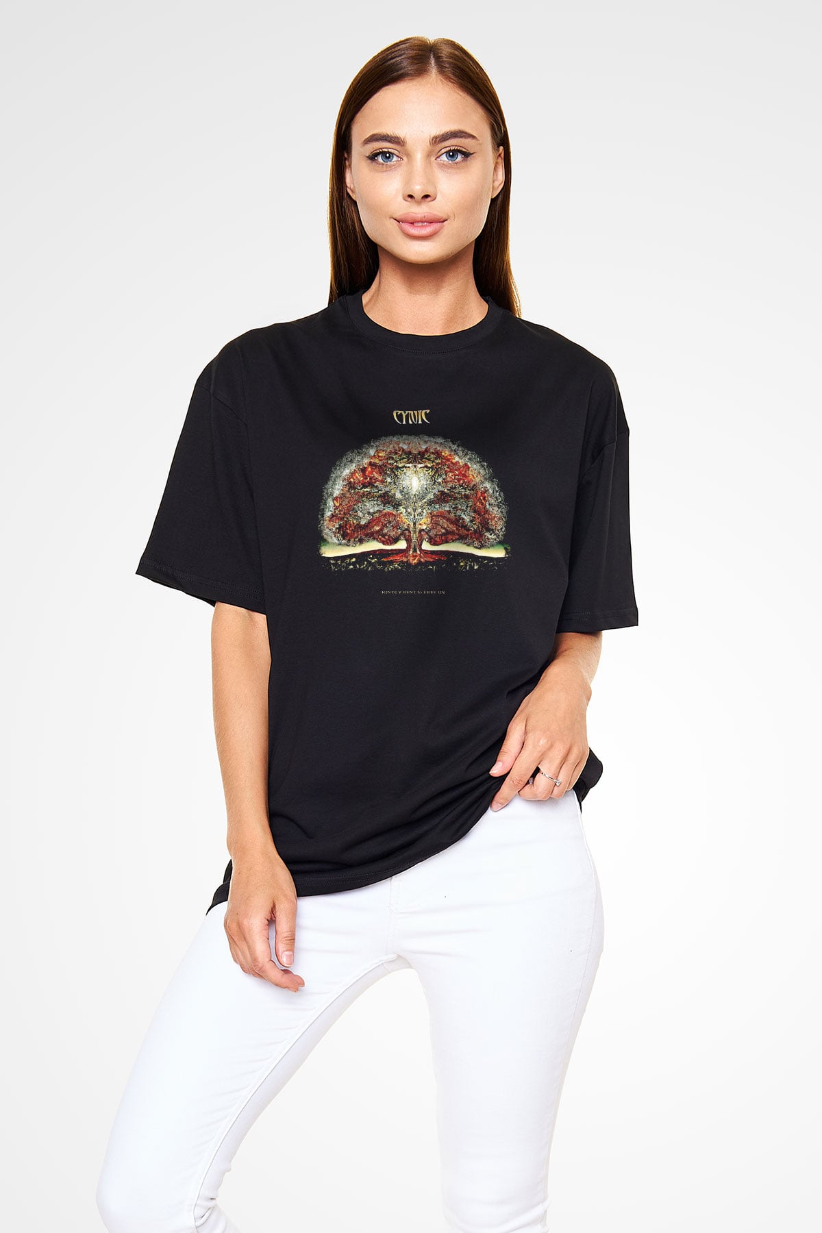 Cynic Baskılı Unisex Siyah Oversize Tişört