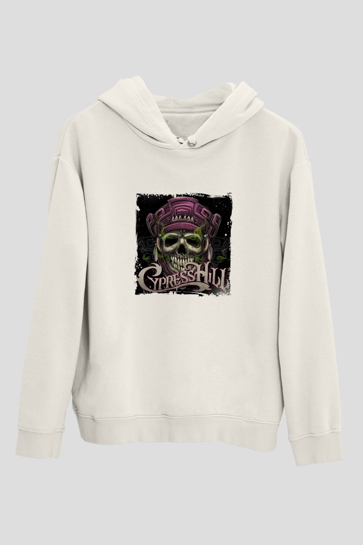 Cypress Hill Baskılı Unisex Beyaz Kapüşonlu Sweatshirt