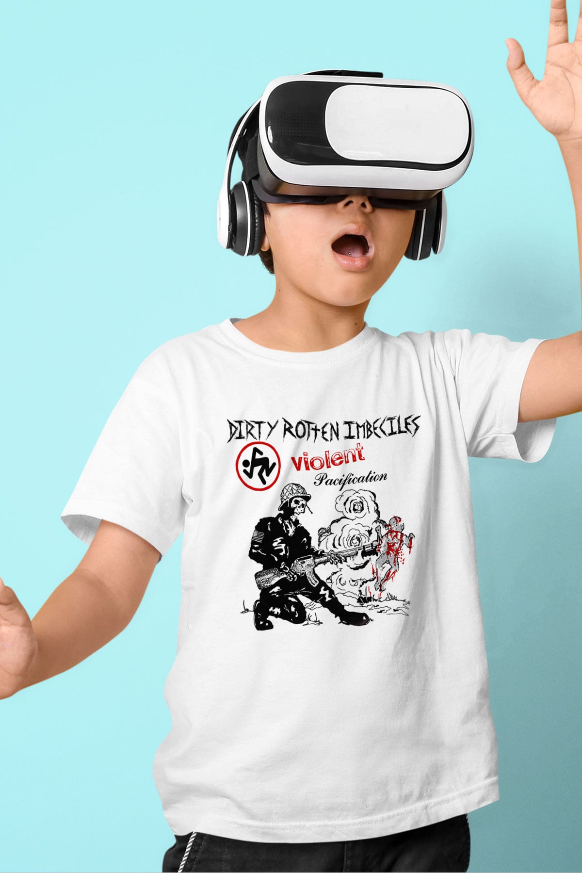 D.R.I Baskılı Beyaz Unisex Çocuk Tişört