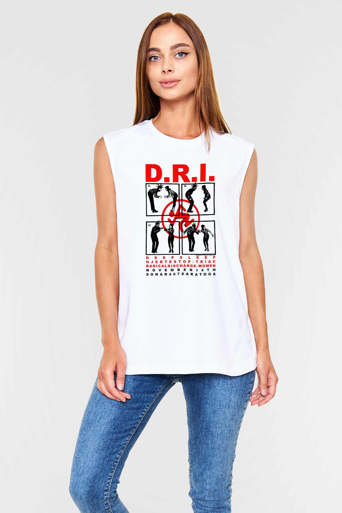 D.R.I Beyaz Unisex Kolsuz Tişört