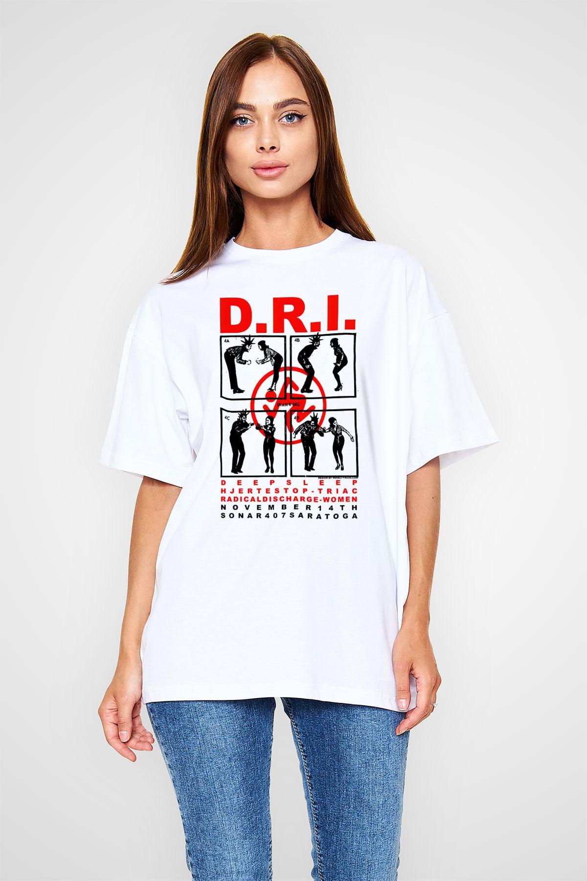 D.R.I Beyaz Unisex Oversize Tişört T-Shirt