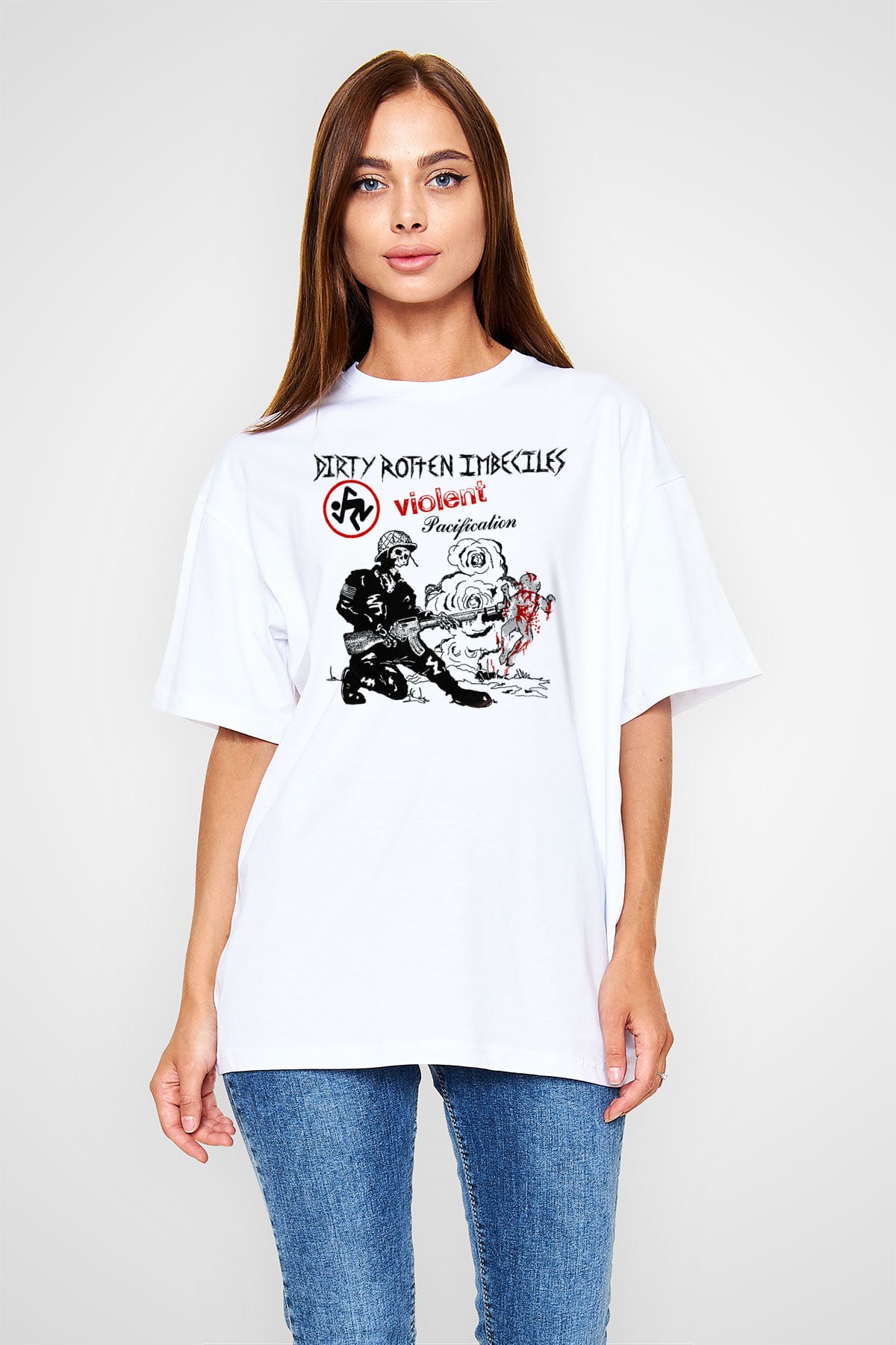 D.R.I Beyaz Unisex Oversize Tişört T-Shirt