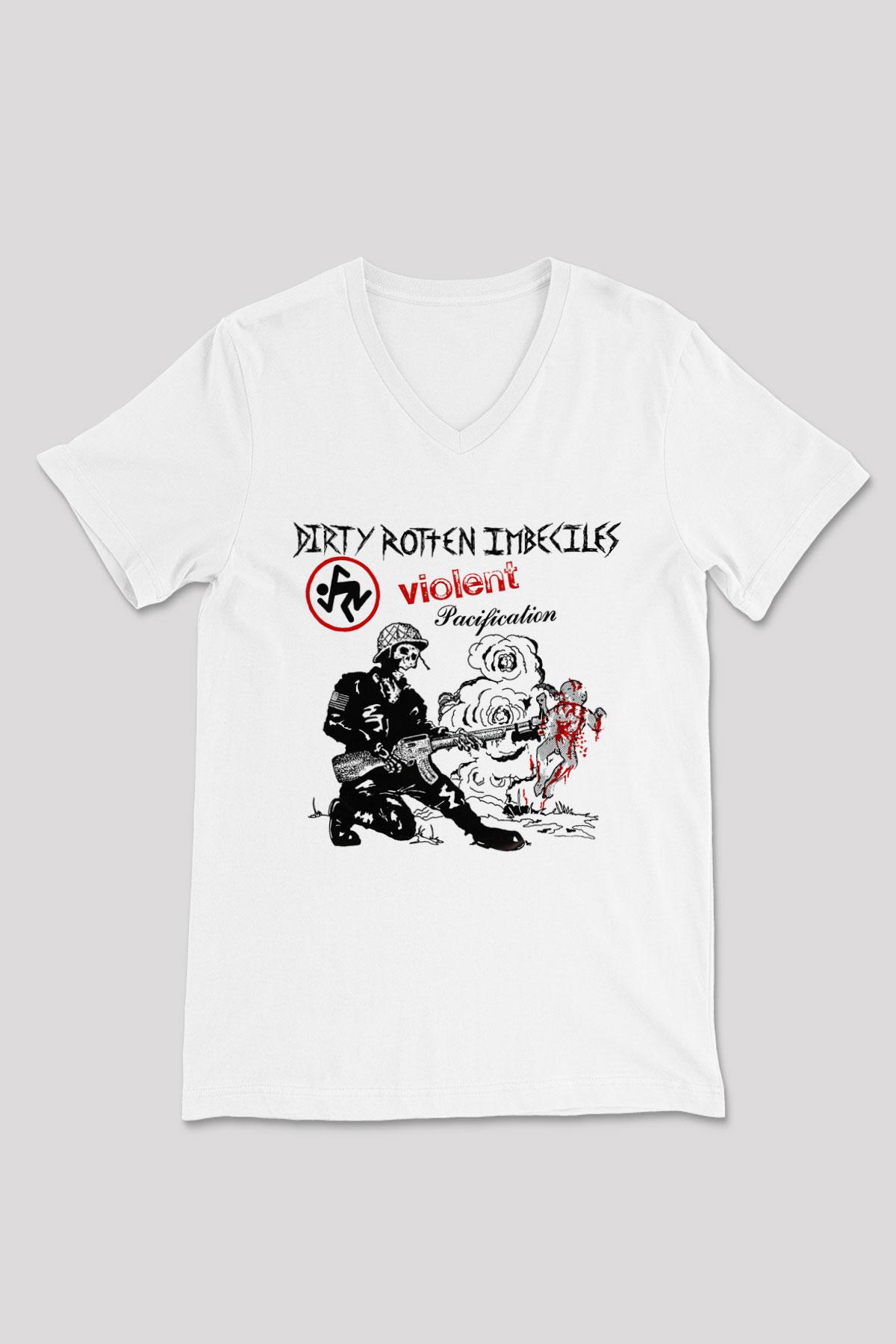 D.R.I Beyaz Unisex V Yaka Tişört T-Shirt