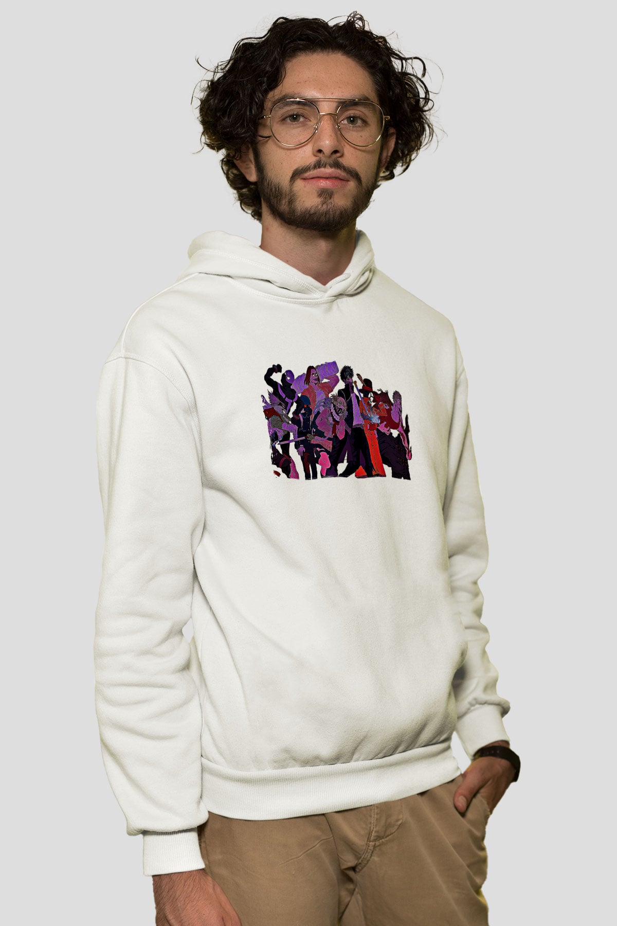 Dabi Baskılı Beyaz Unisex Hoodie
