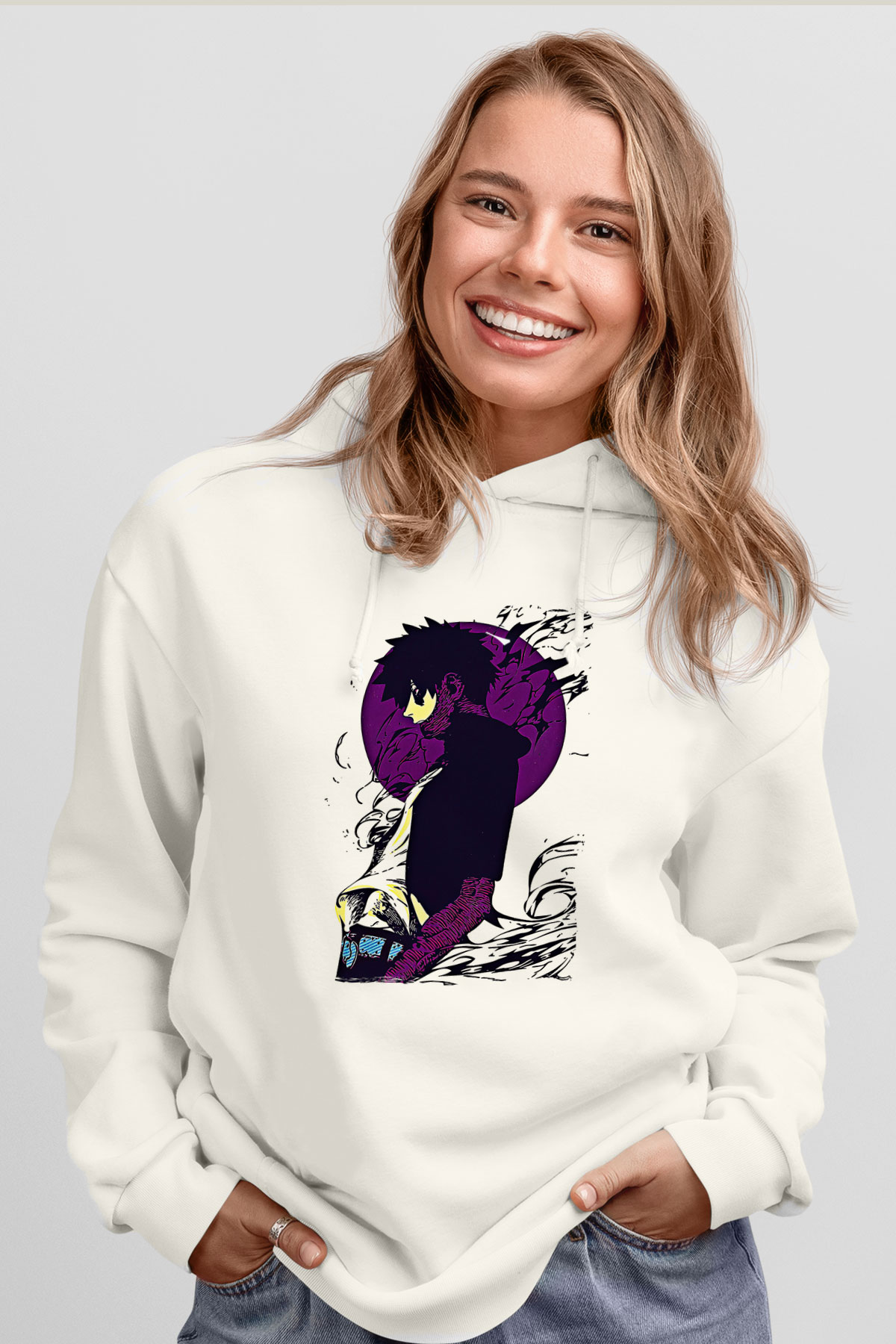 Dabi Baskılı Beyaz Unisex Hoodie