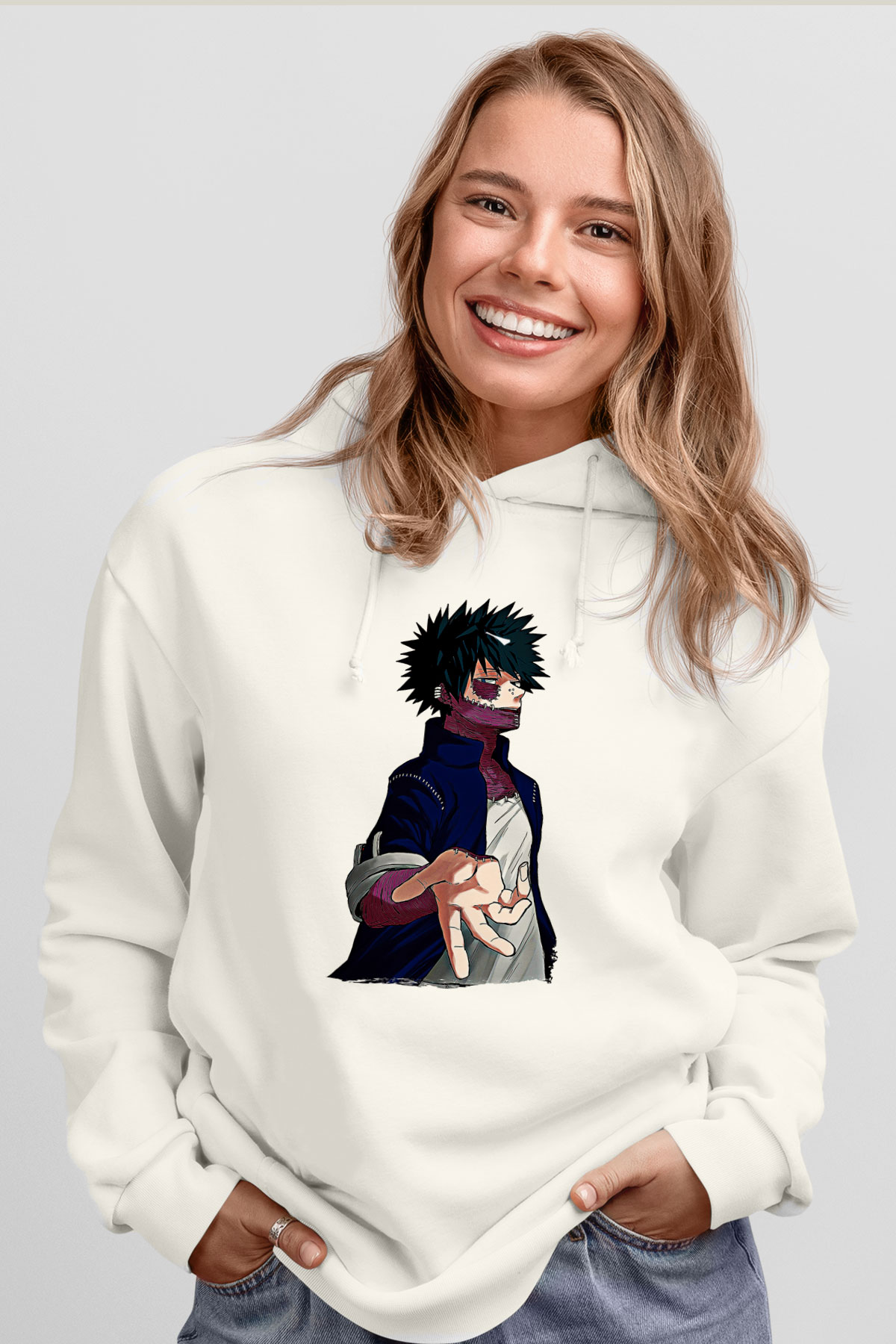 Dabi Baskılı Beyaz Unisex Hoodie