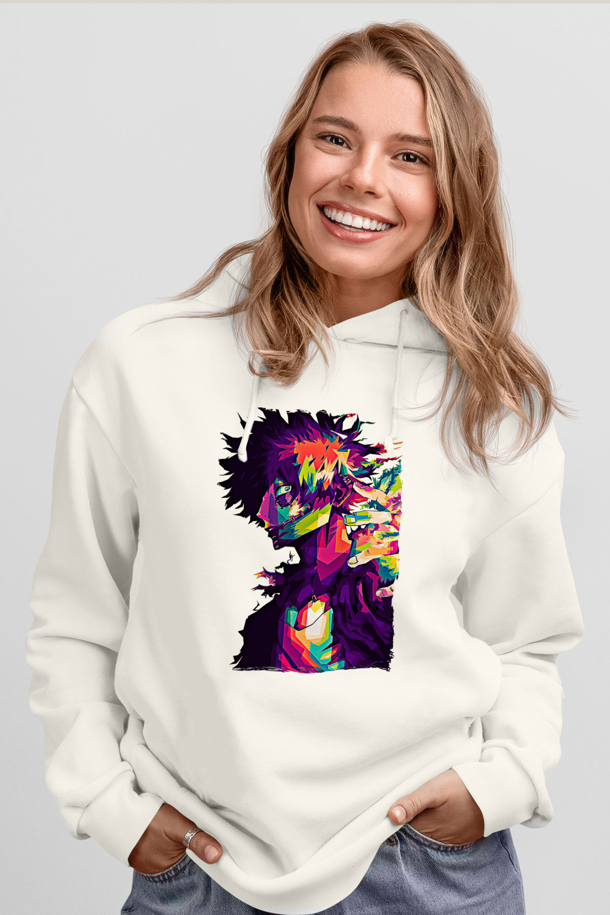 Dabi Baskılı Beyaz Unisex Hoodie
