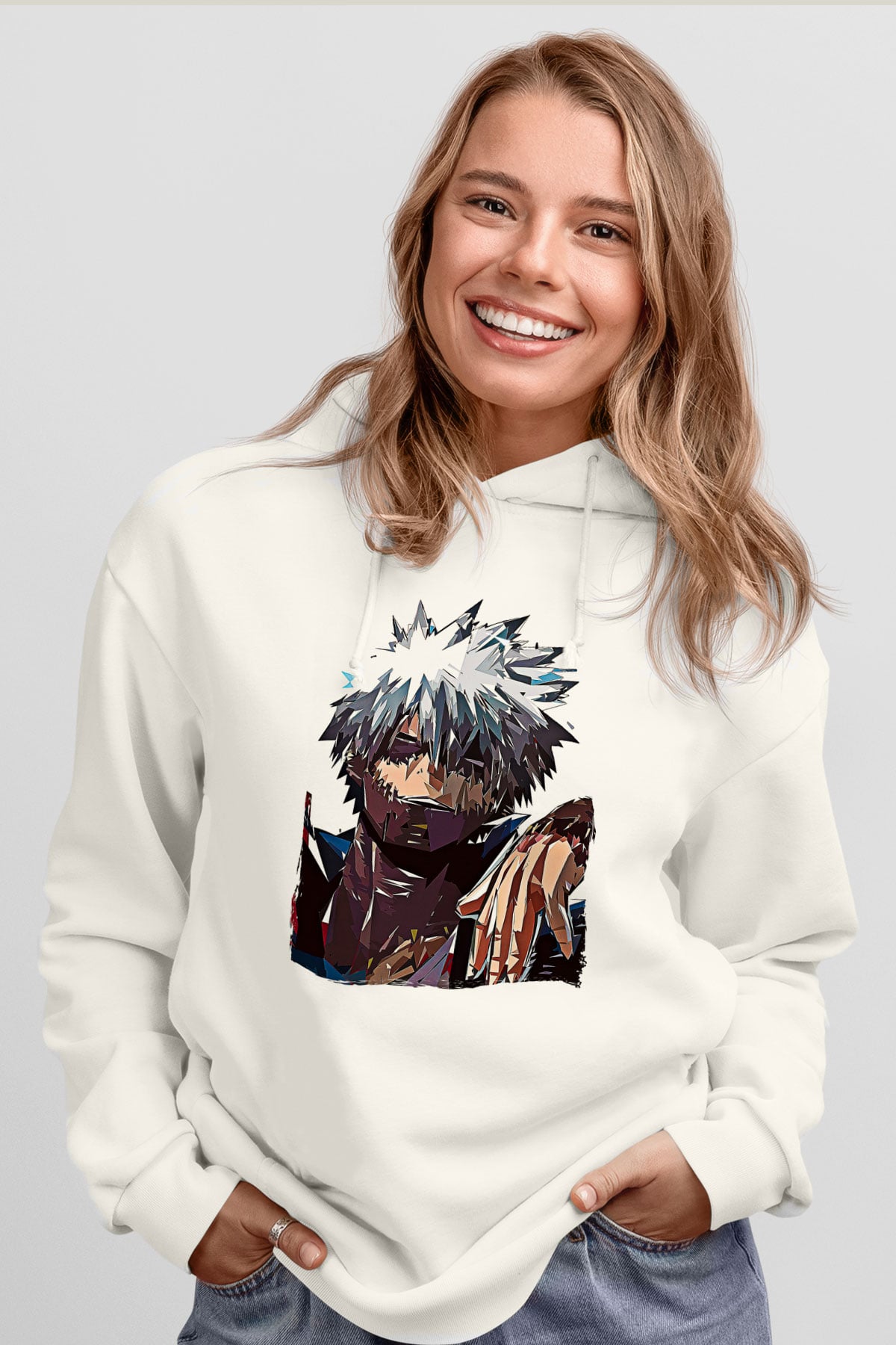 Dabi Baskılı Beyaz Unisex Hoodie