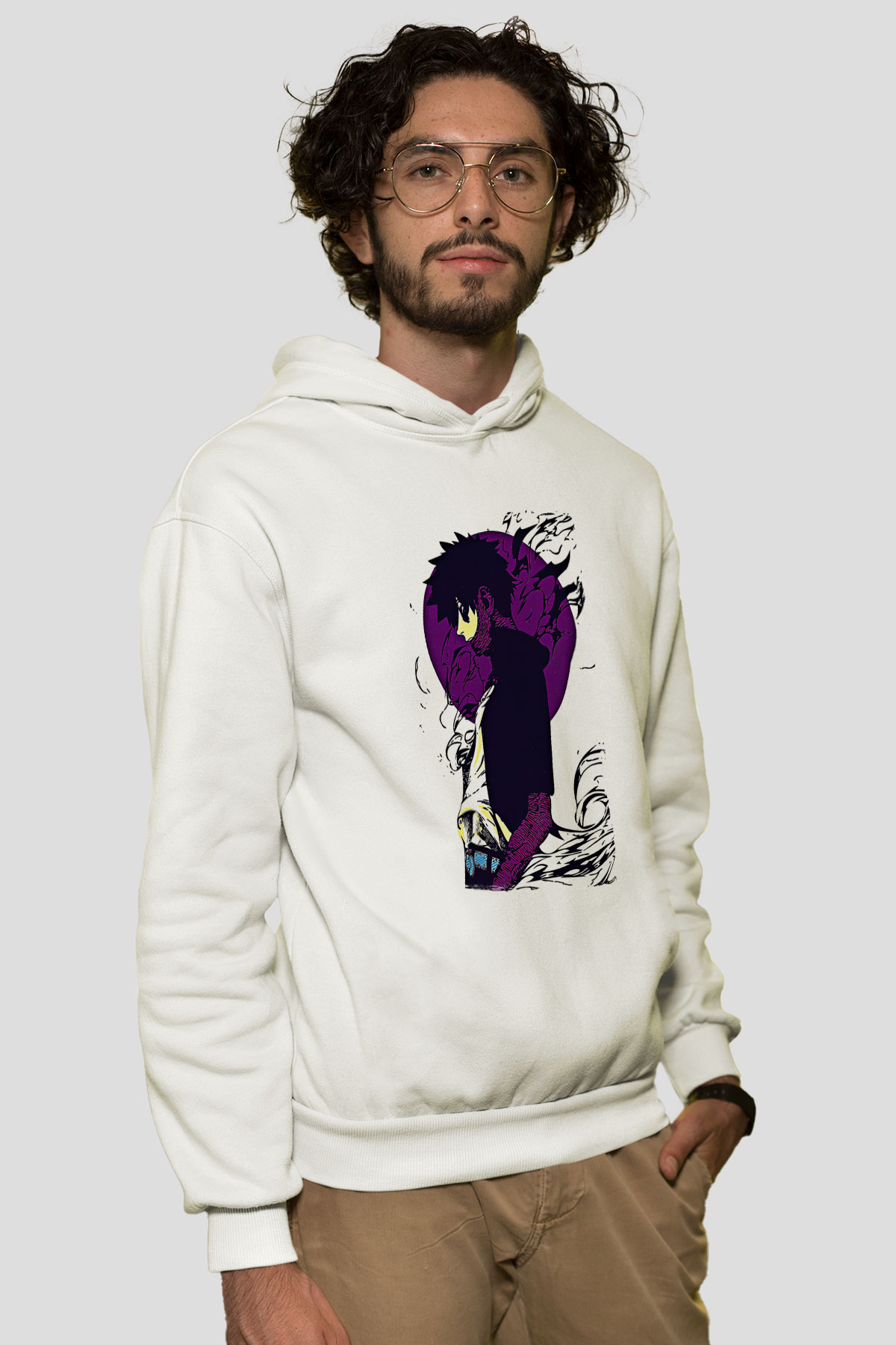 Dabi Baskılı Beyaz Unisex Hoodie