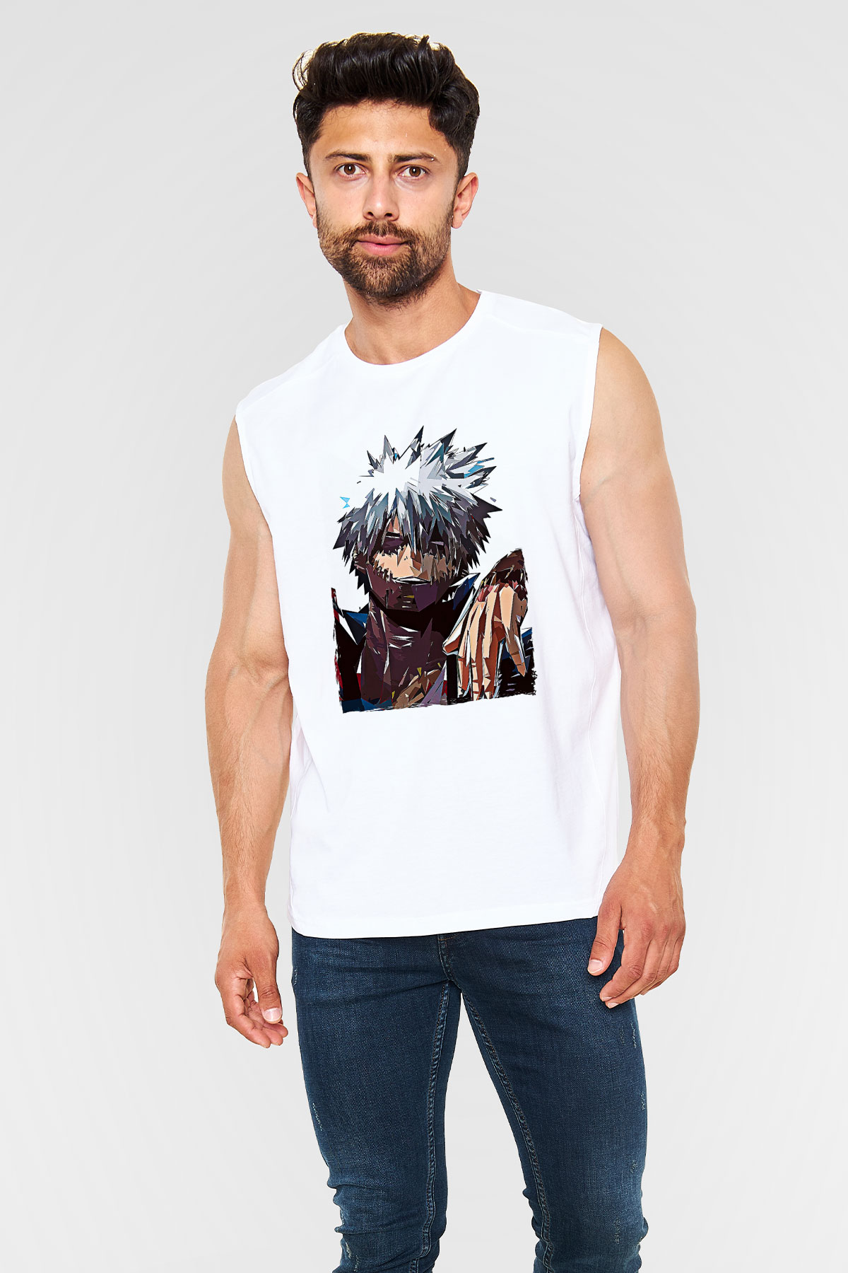 Dabi Baskılı Beyaz Unisex Kolsuz Tişört - Tshirt