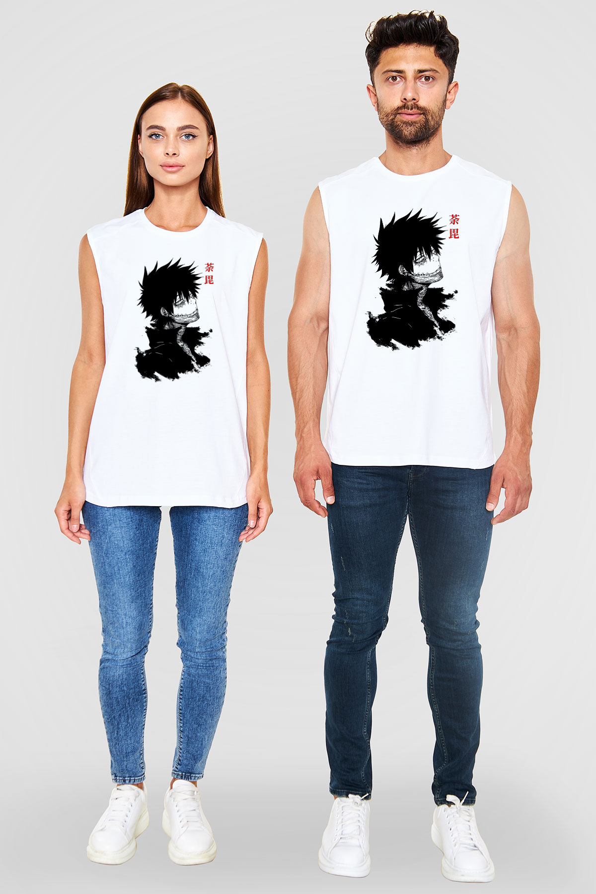 Dabi Baskılı Beyaz Unisex Kolsuz Tişört - Tshirt