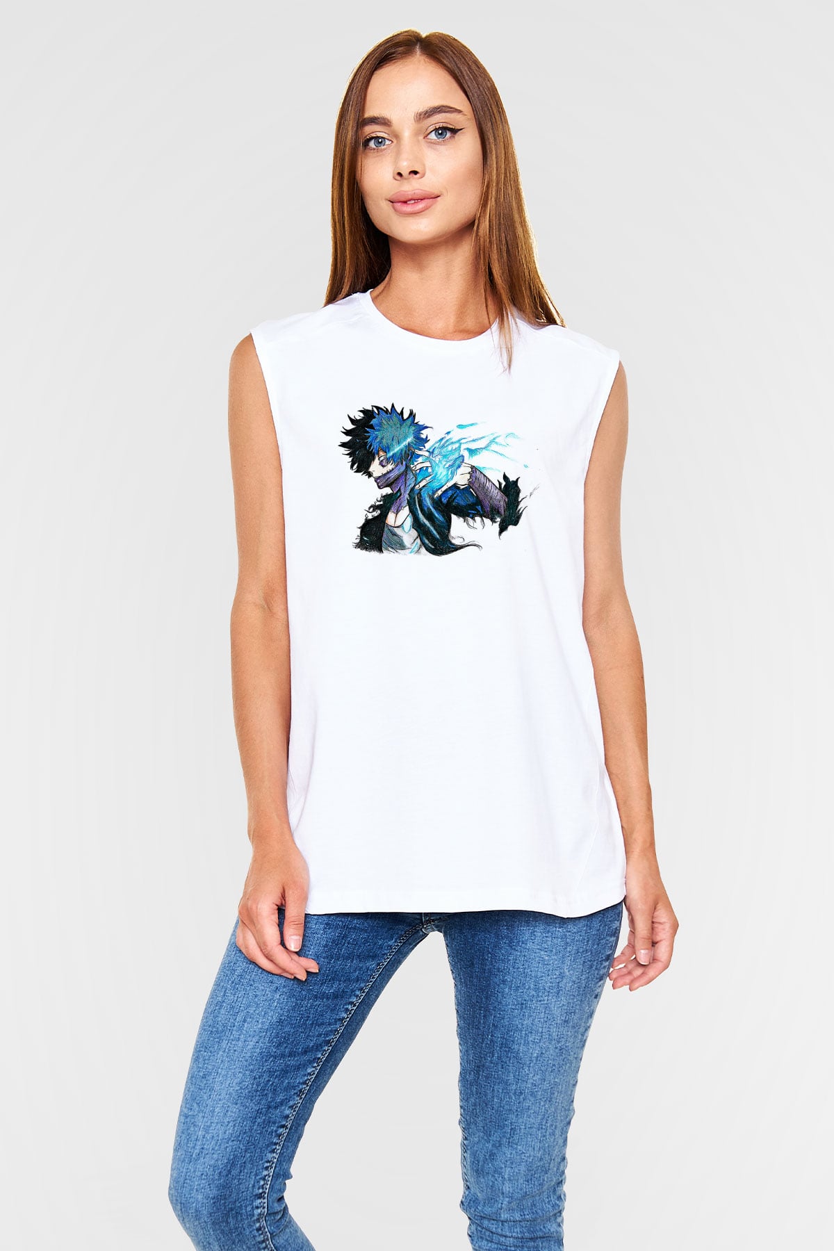 Dabi Baskılı Beyaz Unisex Kolsuz Tişört - Tshirt