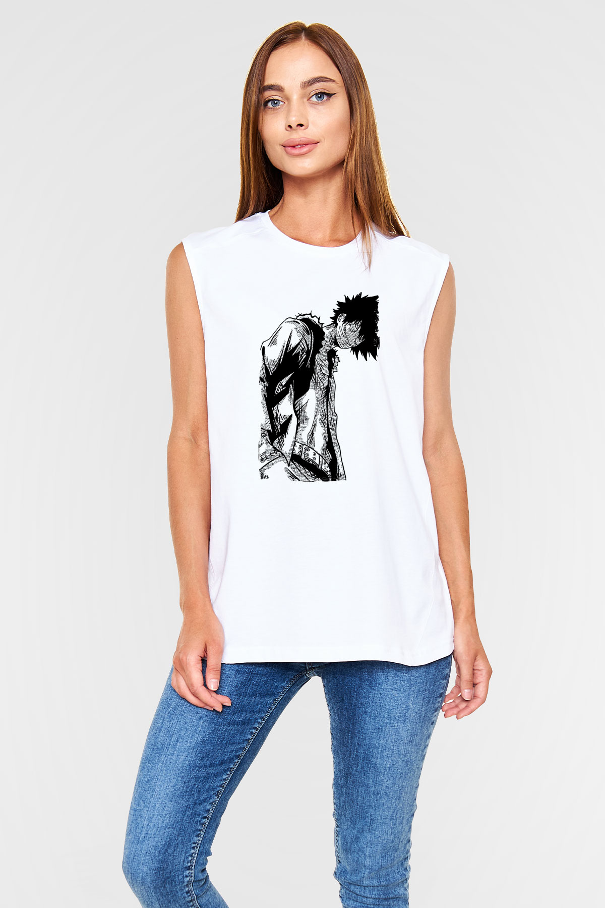 Dabi Baskılı Beyaz Unisex Kolsuz Tişört - Tshirt