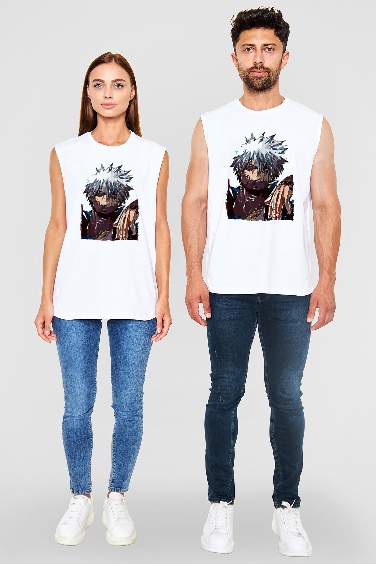 Dabi Baskılı Beyaz Unisex Kolsuz Tişört - Tshirt