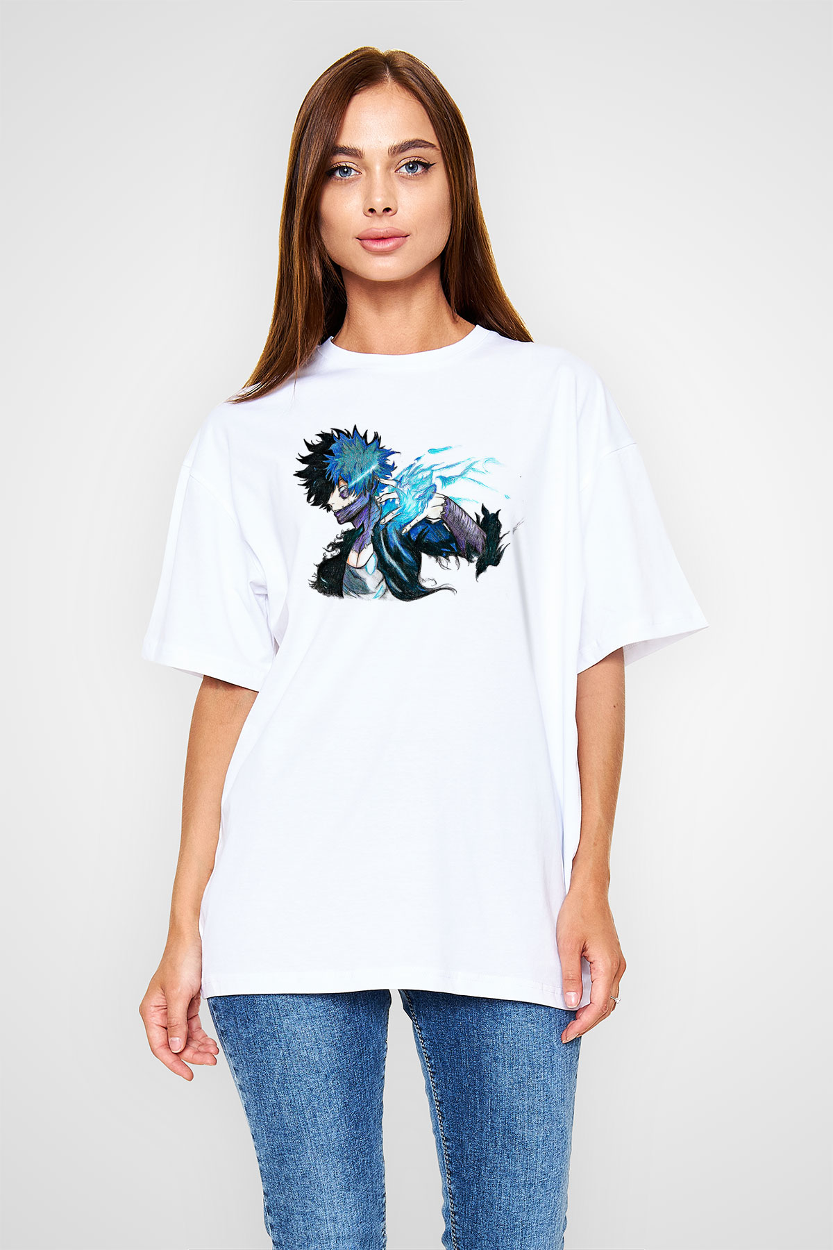 Dabi Baskılı Beyaz Unisex Oversize Tişört - Tshirt