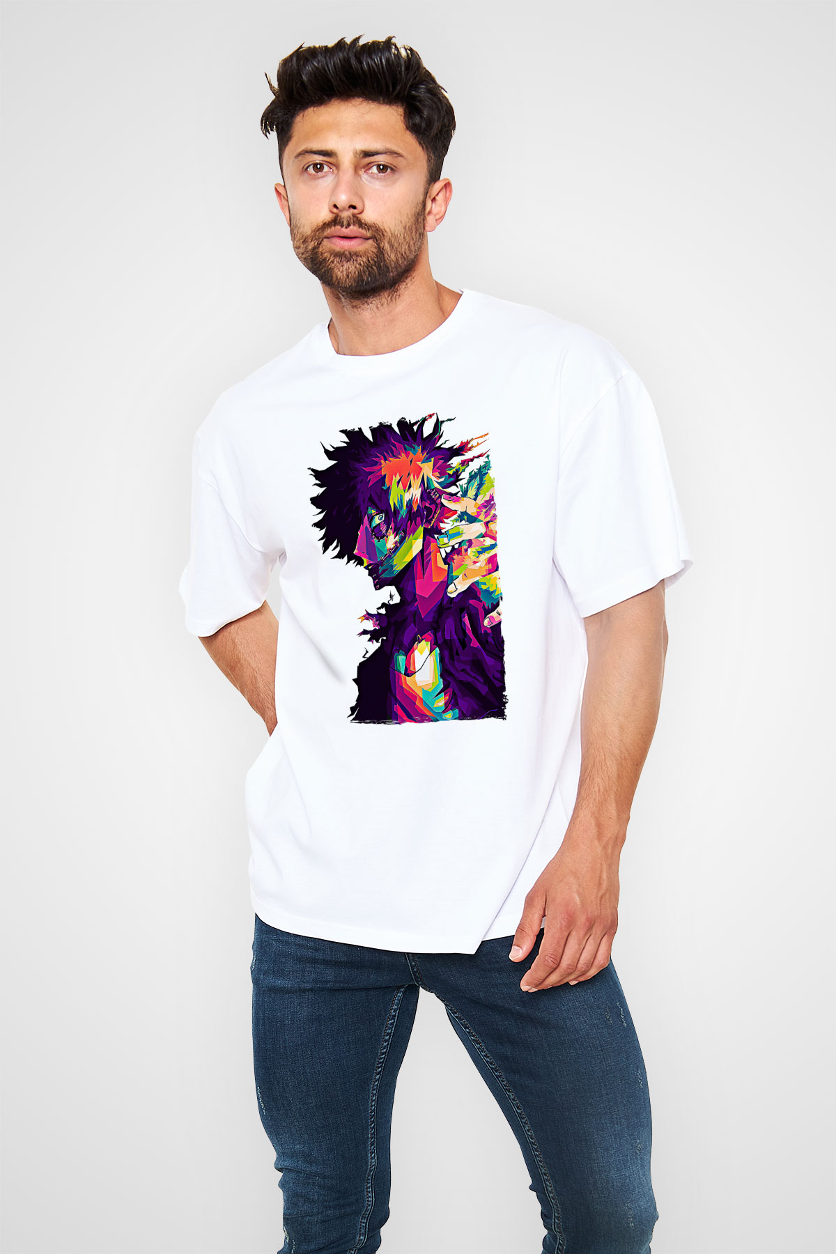 Dabi Baskılı Beyaz Unisex Oversize Tişört - Tshirt
