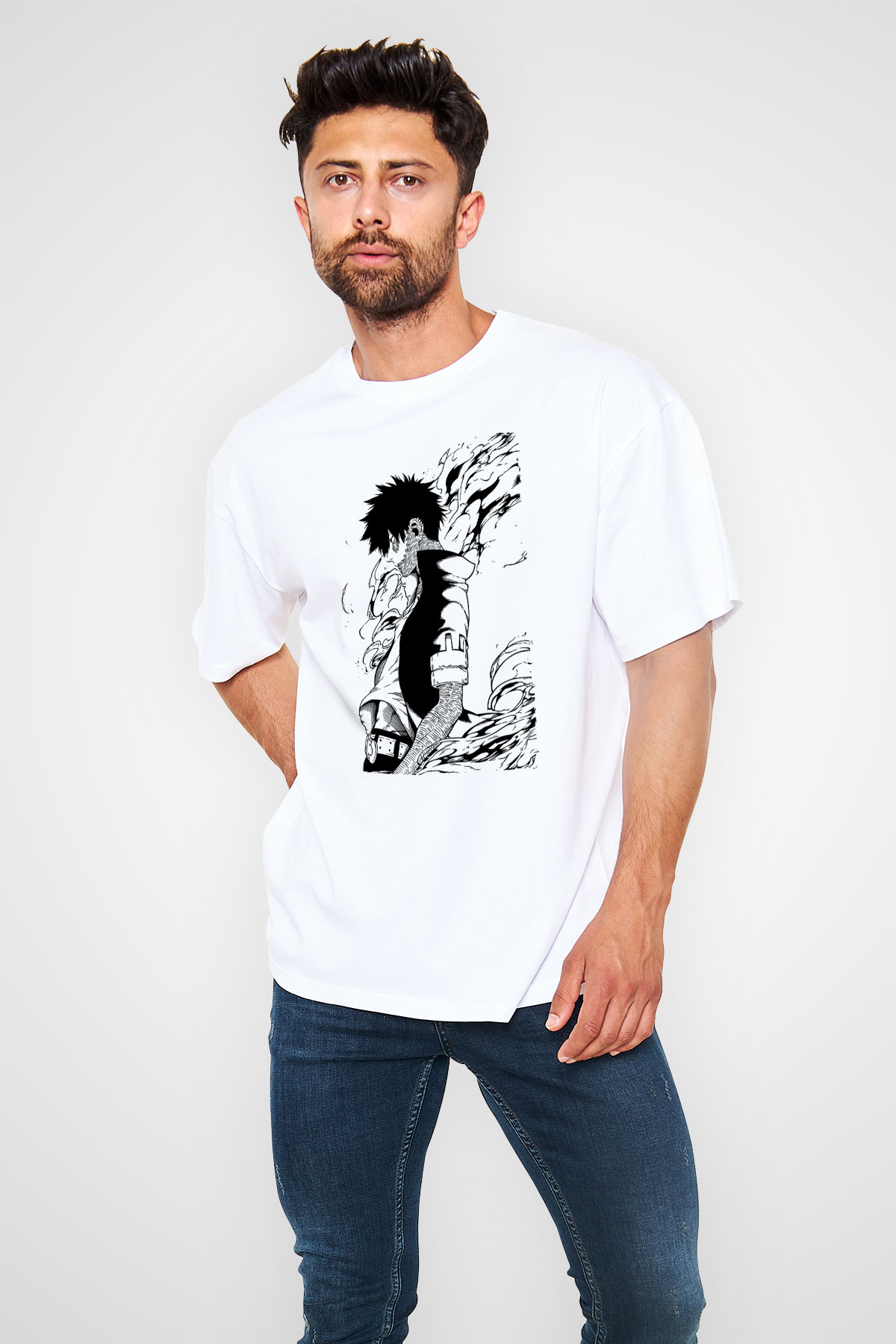 Dabi Baskılı Beyaz Unisex Oversize Tişört - Tshirt