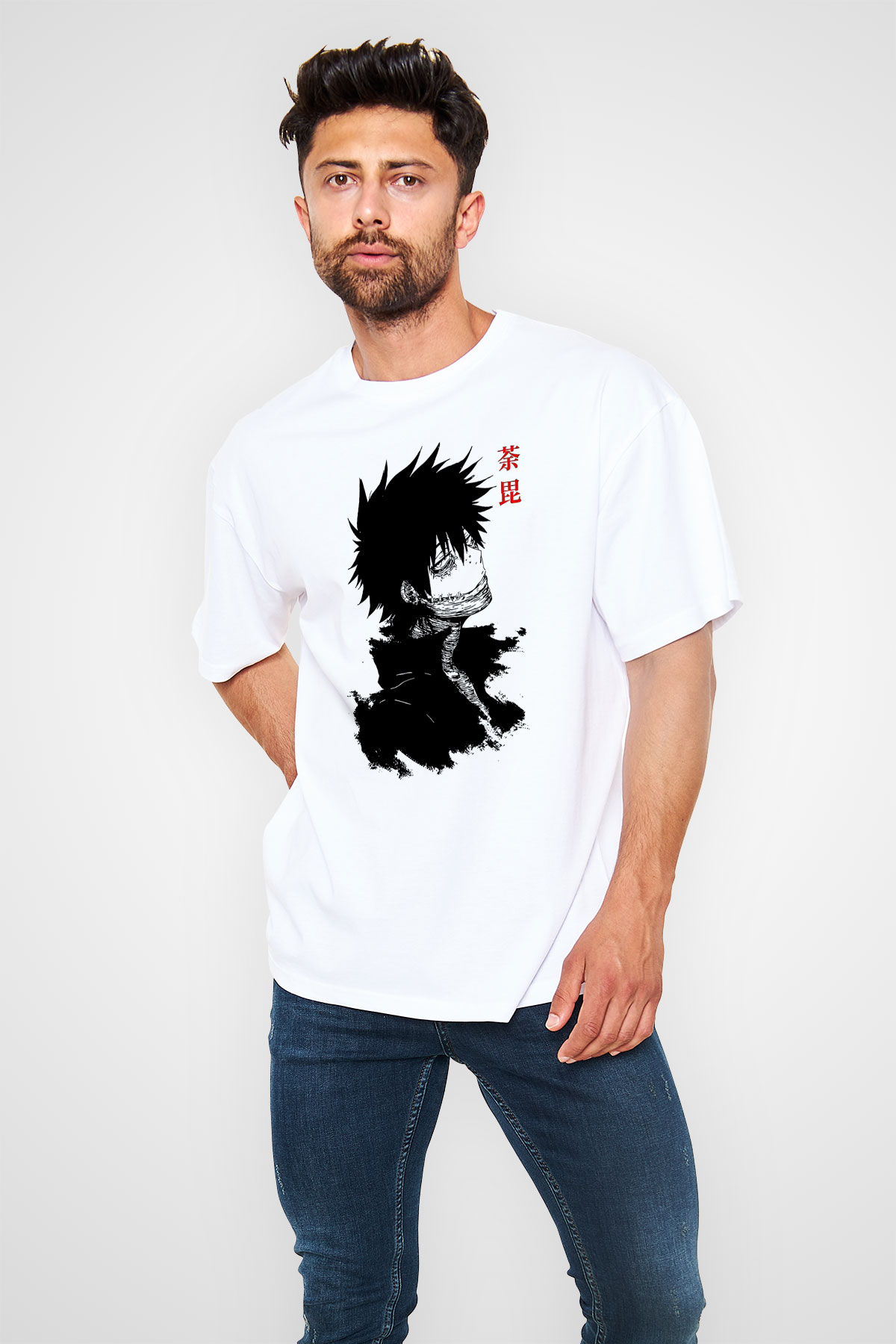 Dabi Baskılı Beyaz Unisex Oversize Tişört - Tshirt