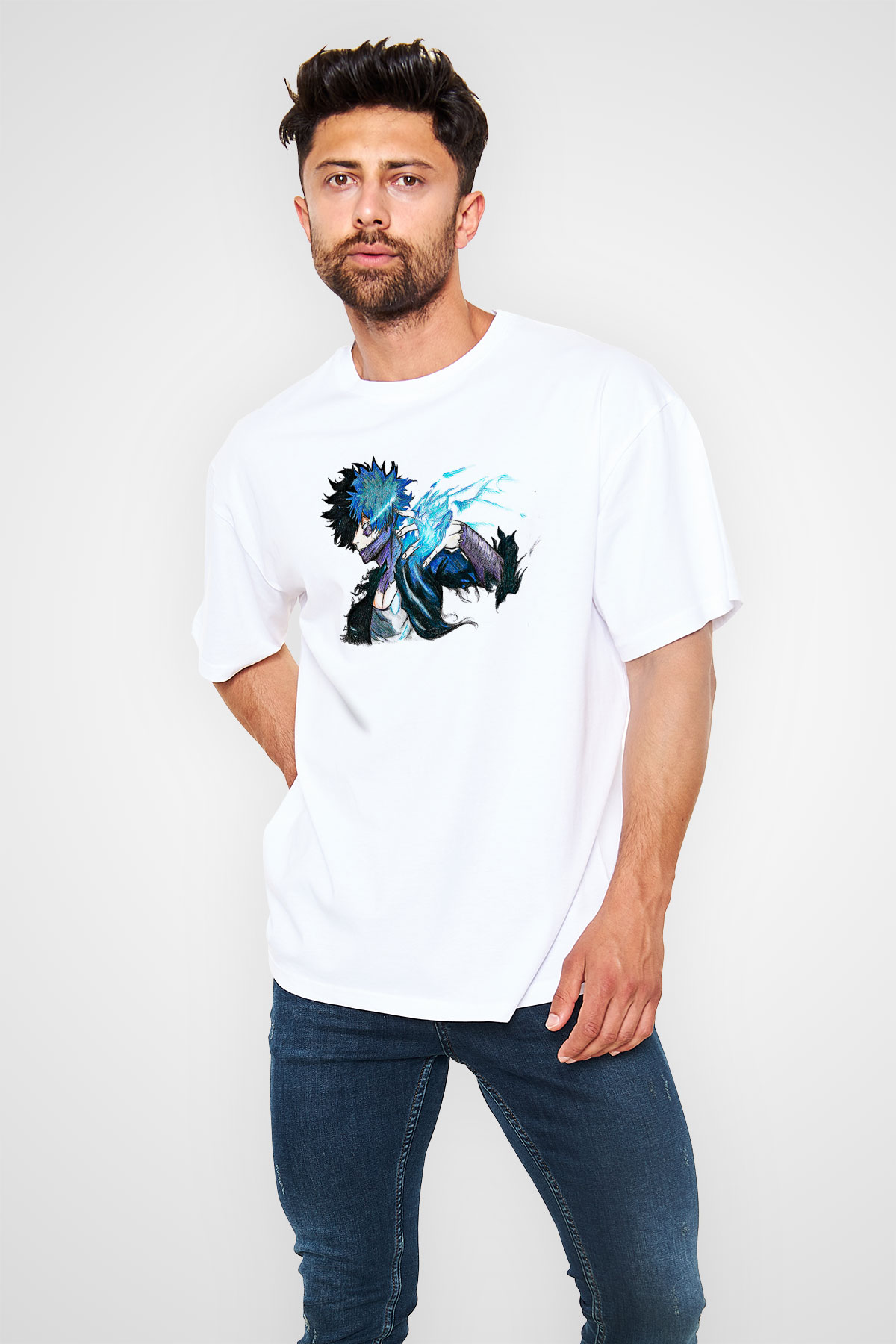 Dabi Baskılı Beyaz Unisex Oversize Tişört - Tshirt