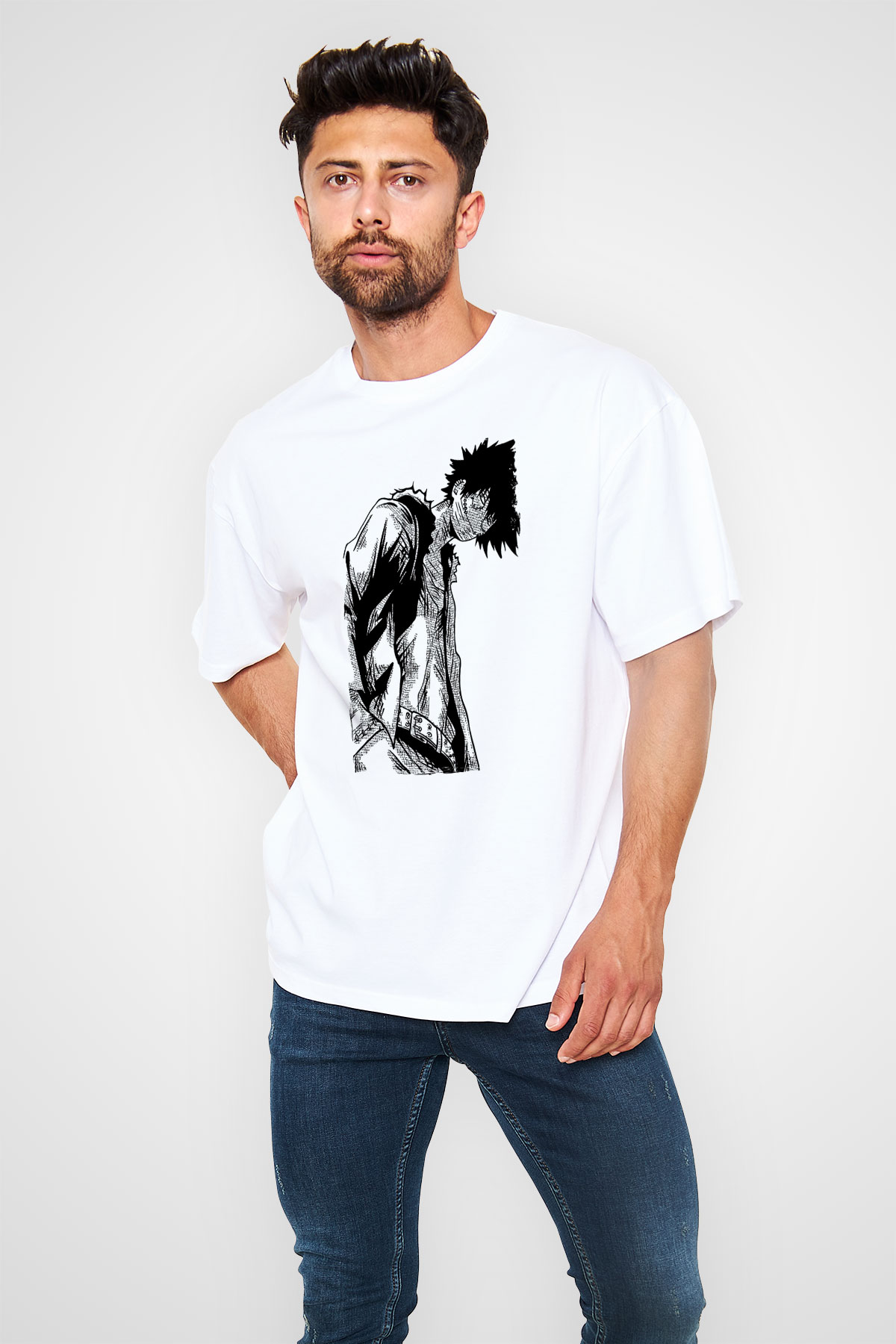 Dabi Baskılı Beyaz Unisex Oversize Tişört - Tshirt
