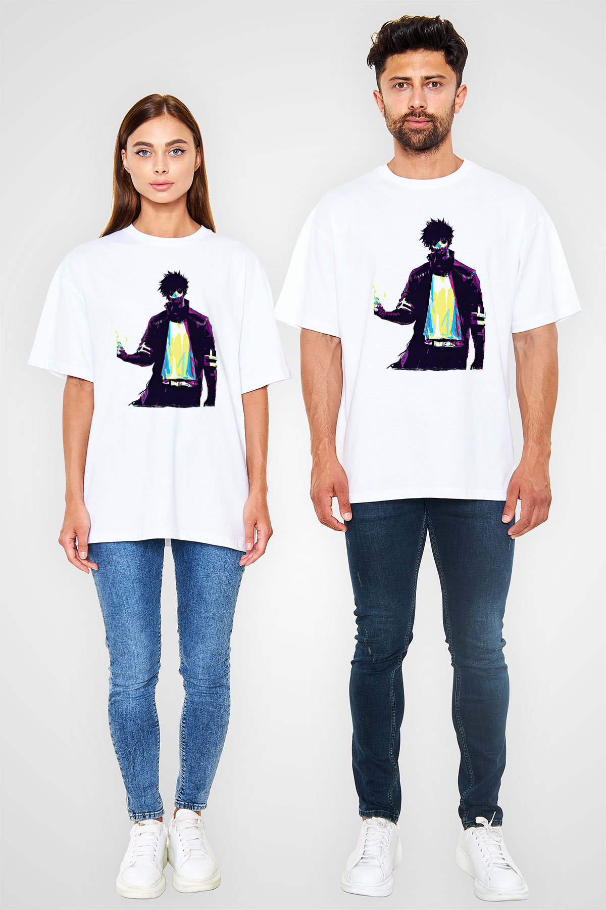 Dabi Baskılı Beyaz Unisex Oversize Tişört - Tshirt