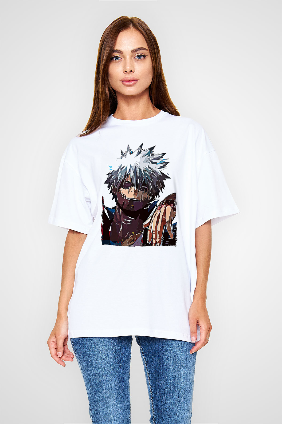 Dabi Baskılı Beyaz Unisex Oversize Tişört - Tshirt