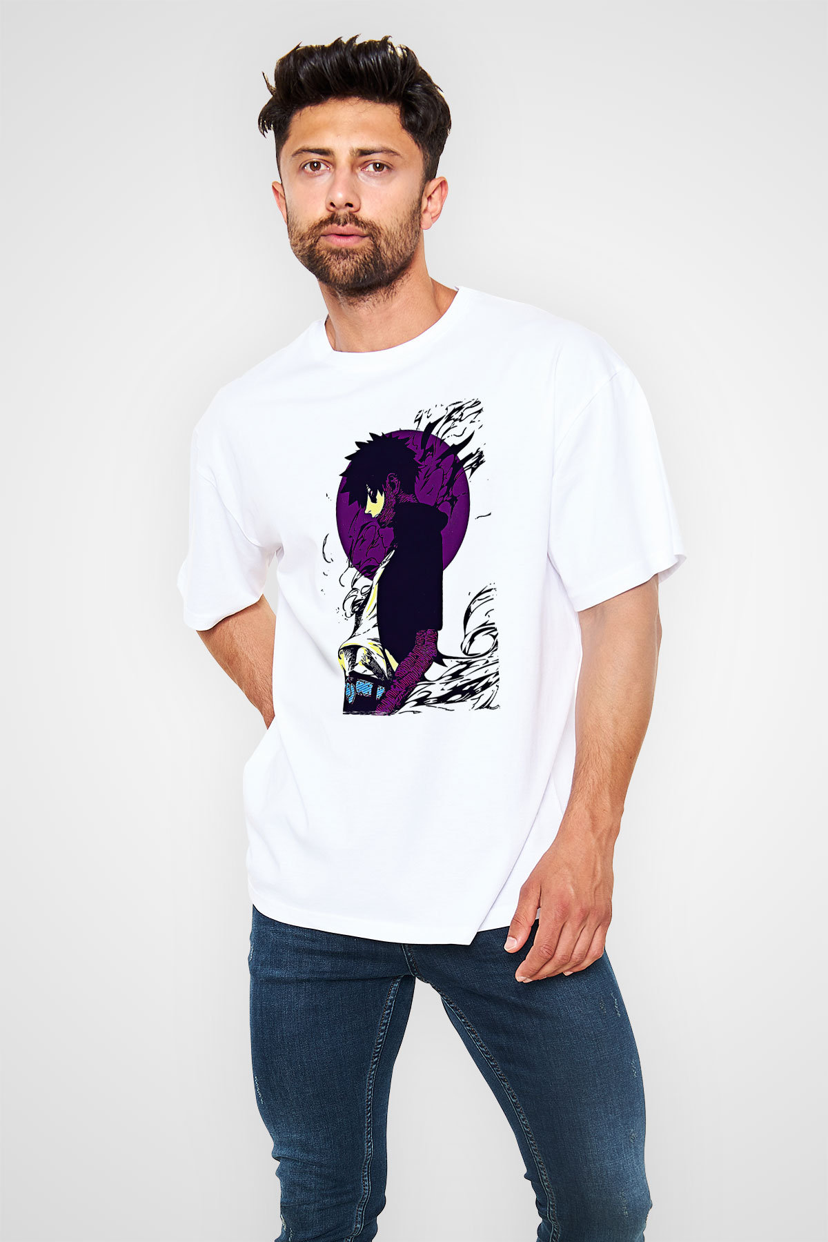 Dabi Baskılı Beyaz Unisex Oversize Tişört - Tshirt