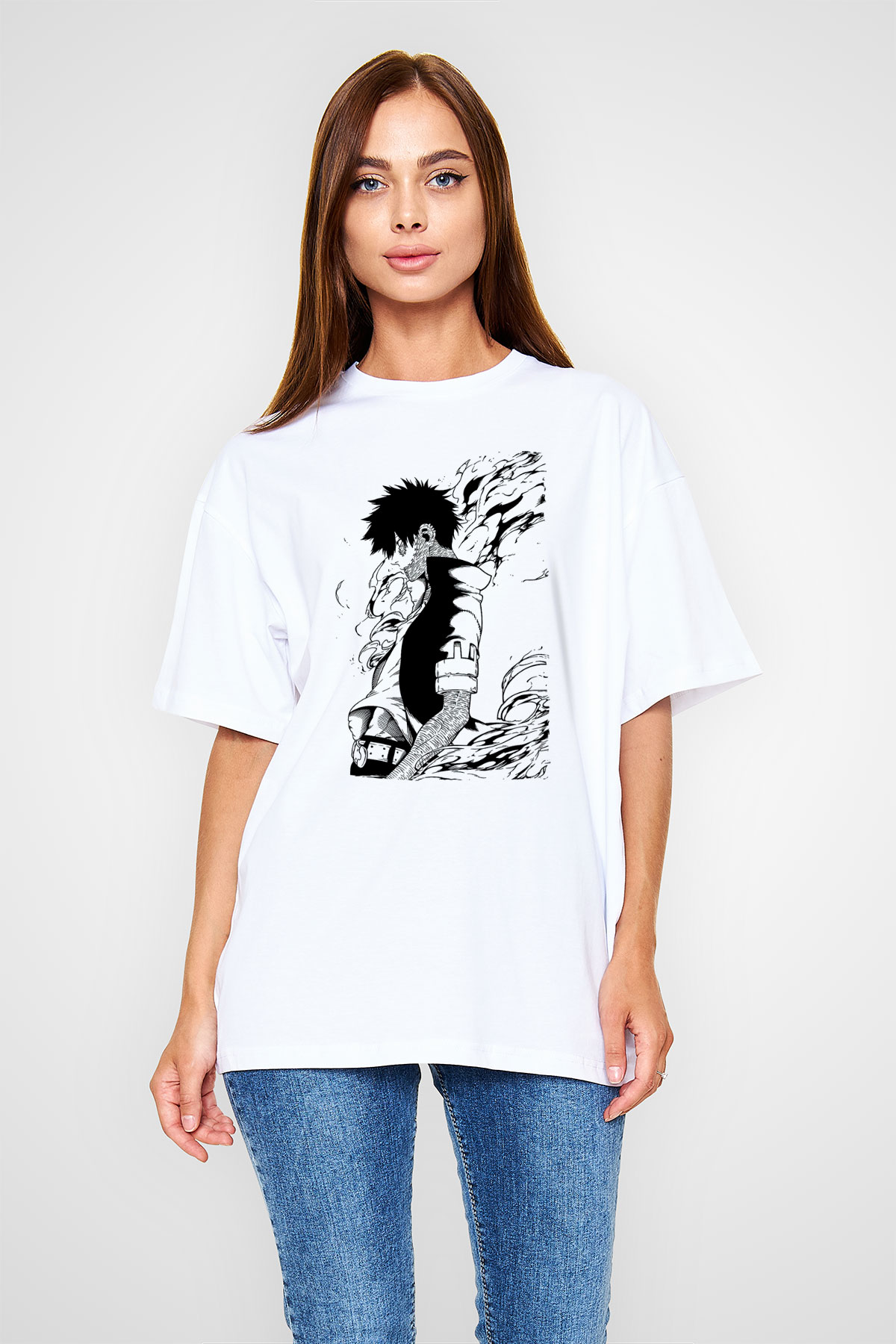 Dabi Baskılı Beyaz Unisex Oversize Tişört - Tshirt