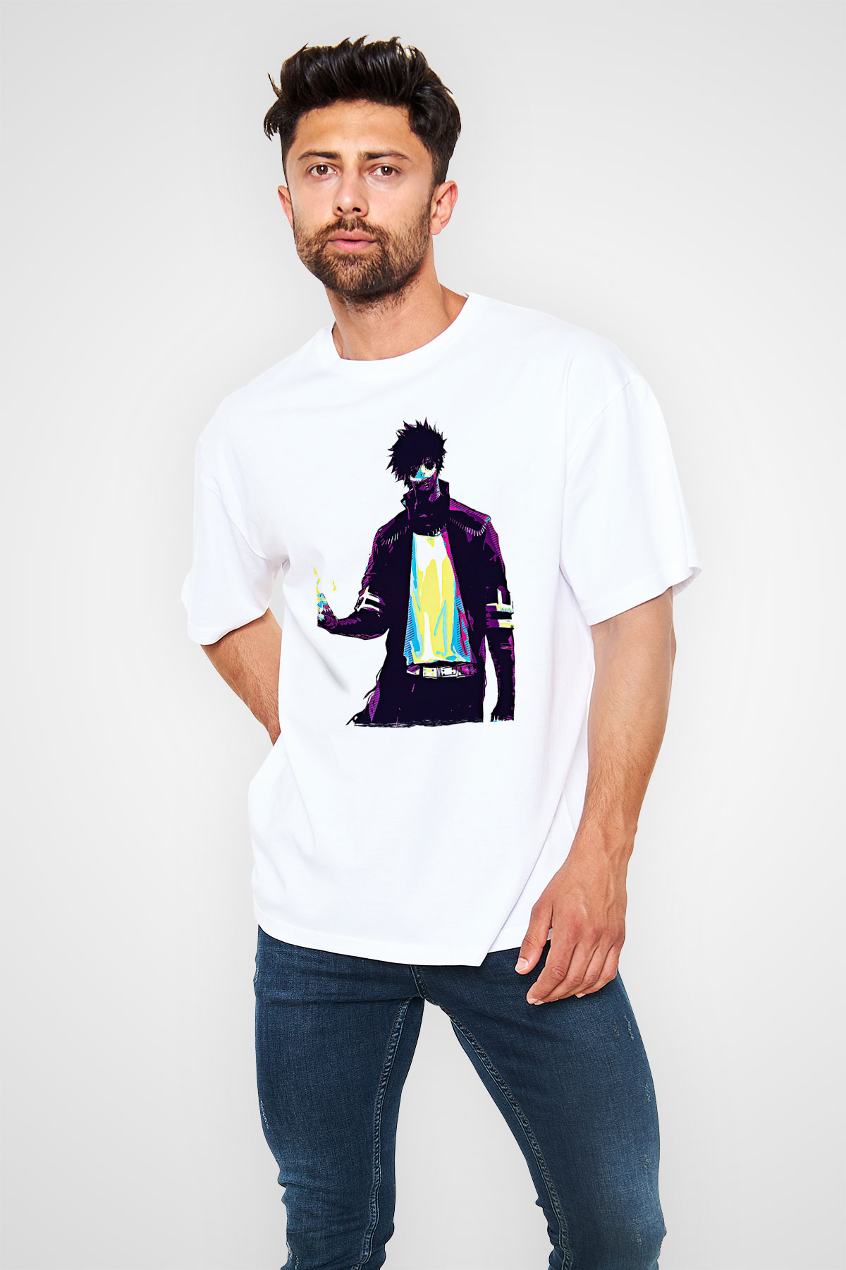 Dabi Baskılı Beyaz Unisex Oversize Tişört - Tshirt