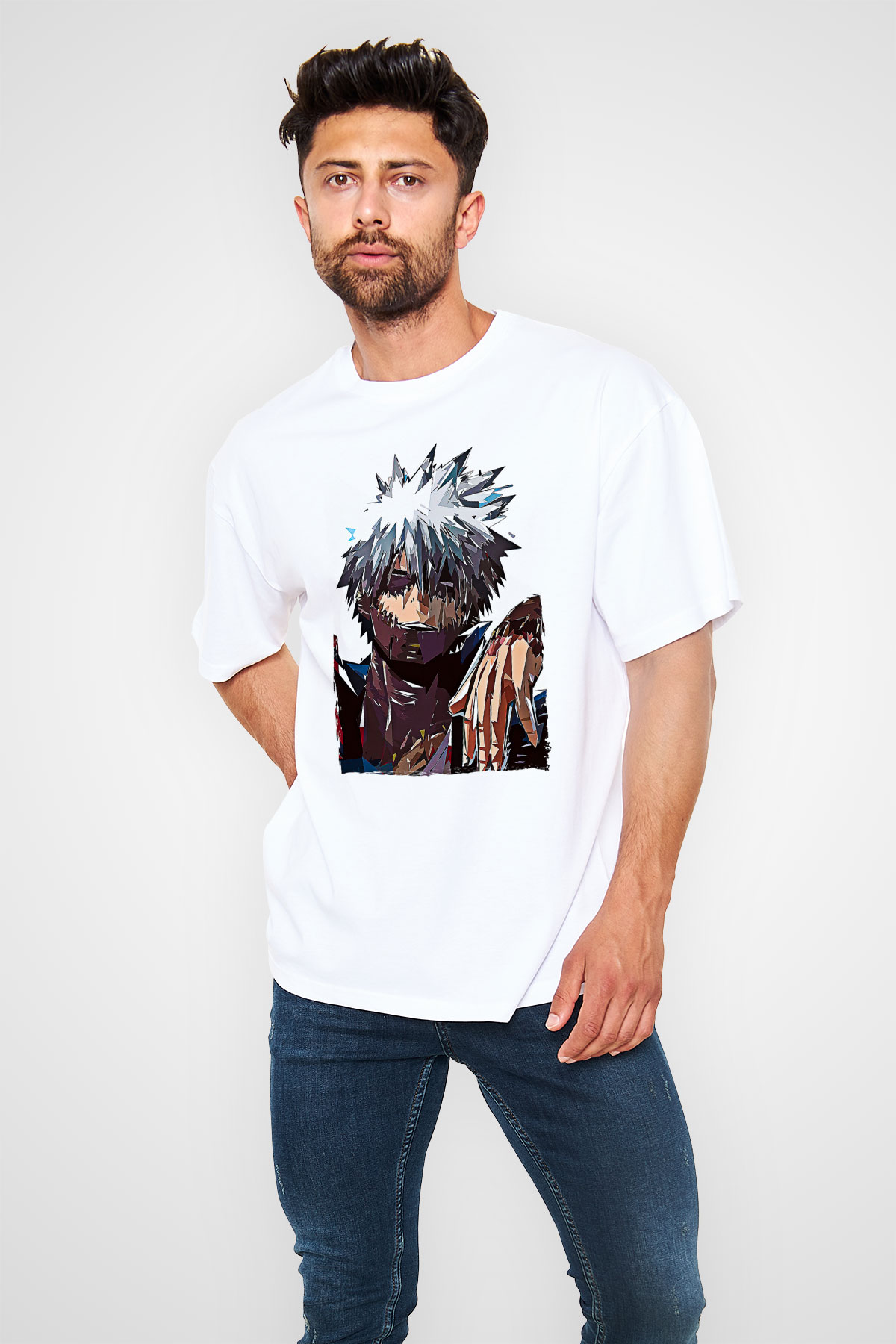 Dabi Baskılı Beyaz Unisex Oversize Tişört - Tshirt